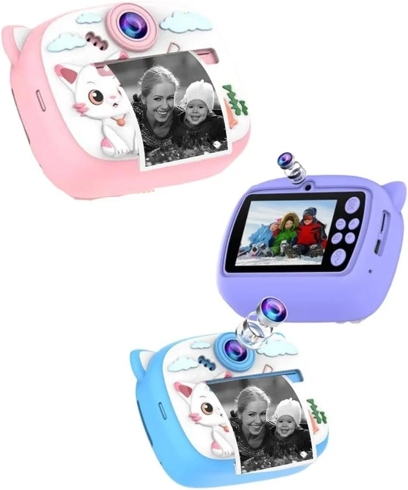 دوربین چاپ فوری برای کودکان - 1080P HD، 48 مگاپیکسل، بلوتوث، برنامه رایگان، 3 رول کاغذ چاپ با 12 مداد طراحی، استیکر، فیلترهای سرگرم کننده، هدیه برای پسران و دختران (صورتی)، بسته 1 عددی