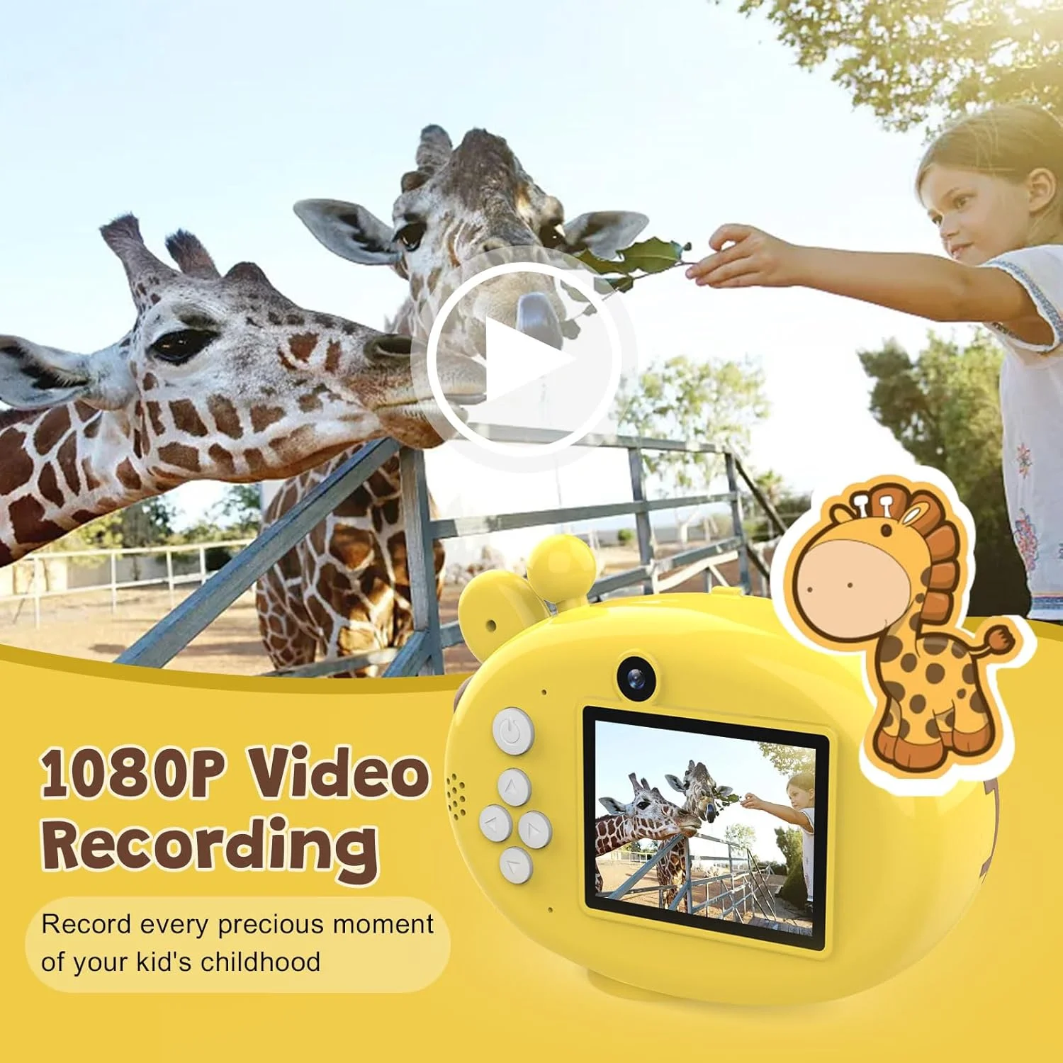 دوربین چاپ فوری کودکانه Dirphy، دوربین کودکانه زرافه ای برای کودکان، هدیه تولد برای پسران و دختران 3-12 ساله، دوربین اسباب بازی برای کودکان نوپا، دوربین دیجیتال سلفی با کارت SD 32 گیگابایتی