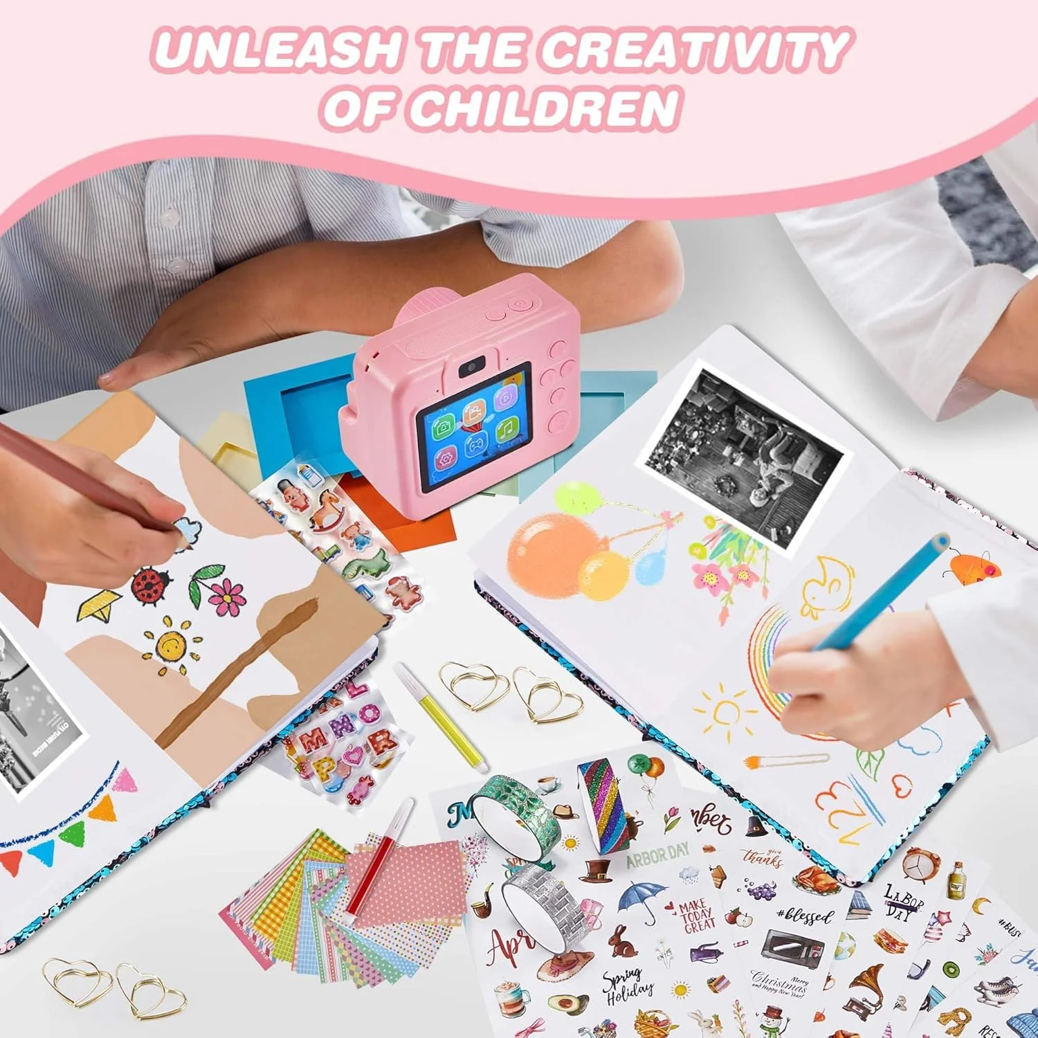 دوربین چاپ فوری کودکان و کیت دفترچه خاطرات DIY، دوربین های سلفی 1080P برای کودکانی که عکس چاپ می کنند، هدیه تولد کریسمس برای دختران 3-12 ساله، اسباب بازی قابل حمل برای دختران و پسران 3 4 5 6 7 8 9 10 ساله