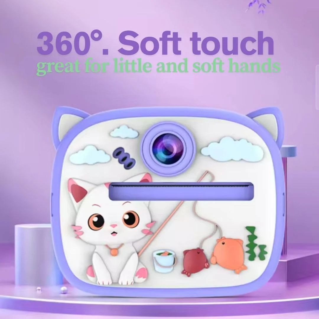 دوربین چاپ فوری برای کودکان - 1080P HD، 48 مگاپیکسل، بلوتوث، برنامه رایگان، 3 رول کاغذ چاپ با 12 مداد طراحی، استیکر، فیلترهای سرگرم کننده، هدیه برای پسران و دختران (صورتی)، بسته 1 عددی