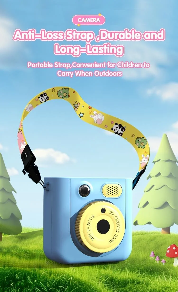 دوربین چاپ فوری کودکان، اسباب بازی آموزشی برای کودکان نوپا، لنز دوگانه 1080P، ضبط FHD، کارت SD با کاغذ چاپ دیجیتال، هدیه تولد، تعطیلات و عید عالی برای دختران و پسران 3-12 ساله - آبی