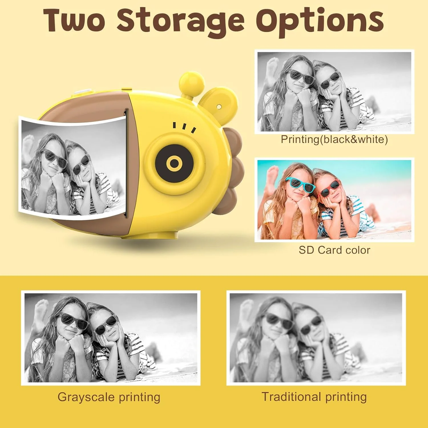 دوربین چاپ فوری کودکانه Dirphy، دوربین کودکانه زرافه ای برای کودکان، هدیه تولد برای پسران و دختران 3-12 ساله، دوربین اسباب بازی برای کودکان نوپا، دوربین دیجیتال سلفی با کارت SD 32 گیگابایتی