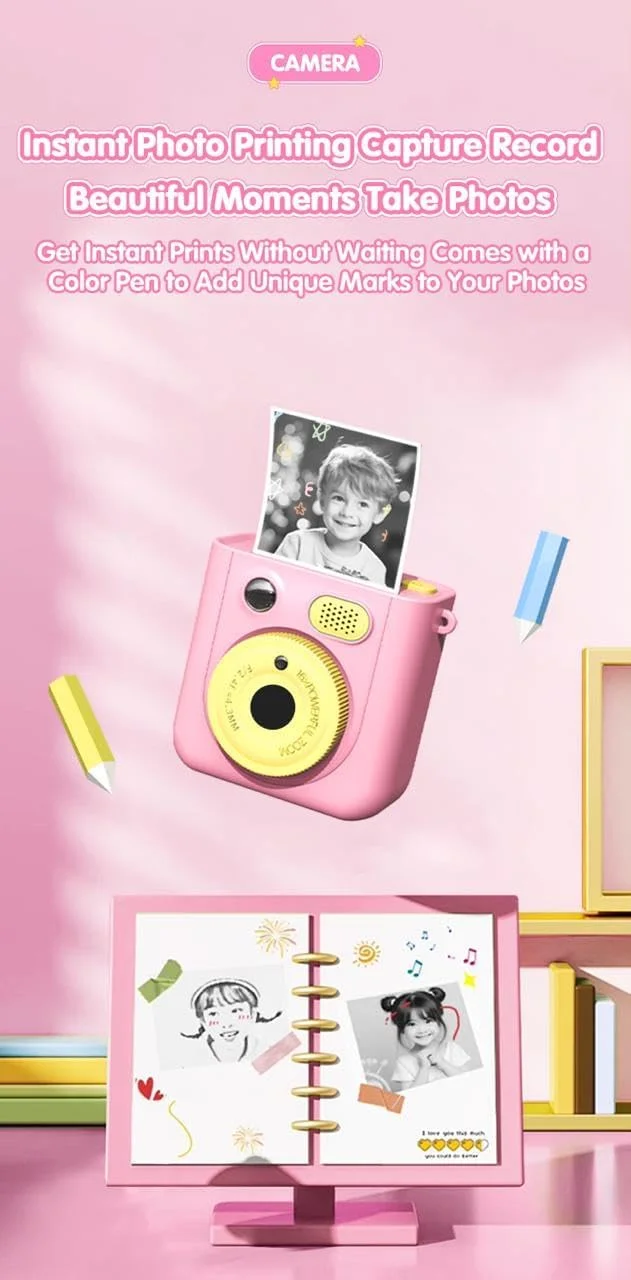 دوربین چاپ فوری کودکانه، اسباب بازی آموزشی برای کودکان نوپا، لنز دوگانه 1080P، ضبط FHD، کارت SD با کاغذ چاپ دیجیتال، هدیه تولد، تعطیلات و عید عالی برای دختران و پسران 3-12 ساله - صورتی