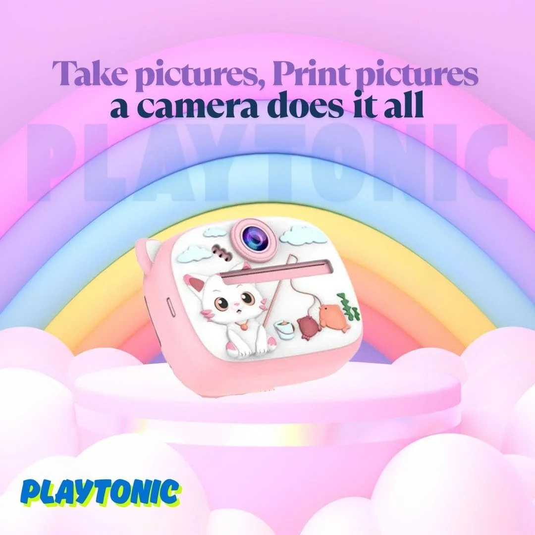 دوربین چاپ فوری برای کودکان - 1080P HD، 48 مگاپیکسل، بلوتوث، برنامه رایگان، 3 رول کاغذ چاپ با 12 مداد طراحی، استیکر، فیلترهای سرگرم کننده، هدیه برای پسران و دختران (صورتی)، بسته 1 عددی