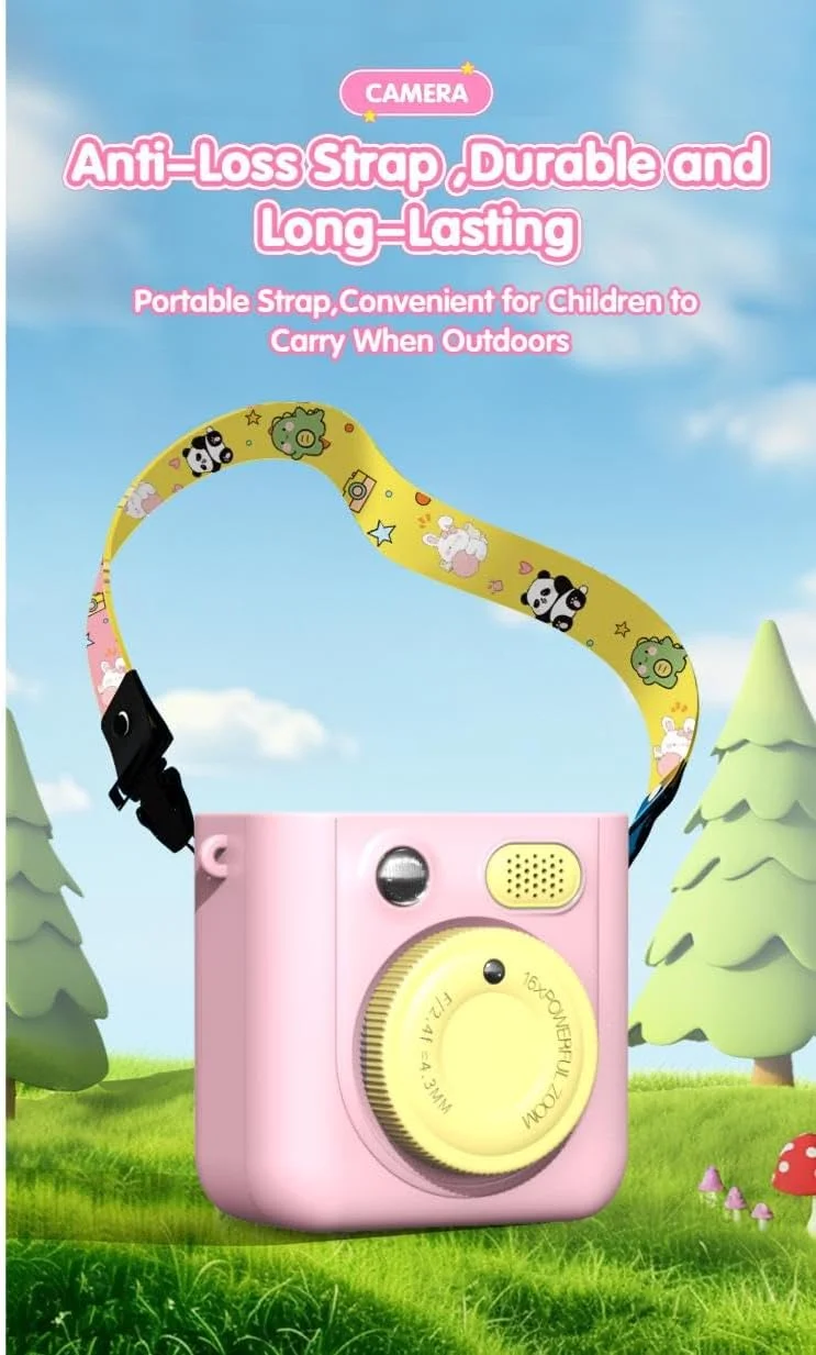 دوربین چاپ فوری کودکانه، اسباب بازی آموزشی برای کودکان نوپا، لنز دوگانه 1080P، ضبط FHD، کارت SD با کاغذ چاپ دیجیتال، هدیه تولد، تعطیلات و عید عالی برای دختران و پسران 3-12 ساله - صورتی