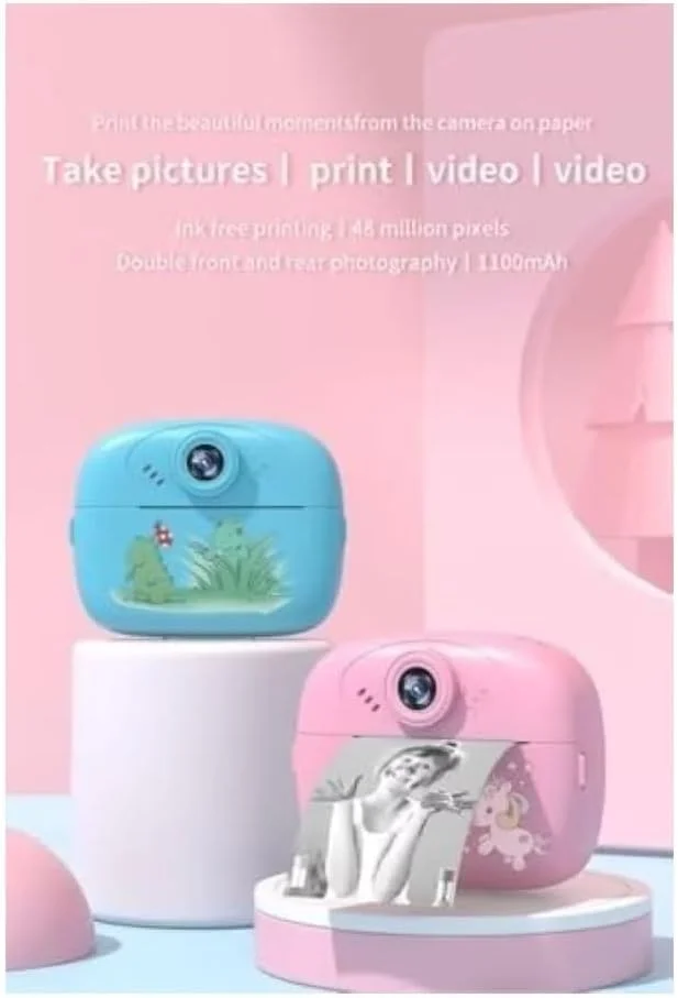 دوربین چاپ فوری کودکانه – دوربین دیجیتال 50 مگاپیکسلی با چاپگر حرارتی عکس، صفحه نمایش 2.4 اینچی، پخش کننده MP3، ضبط کننده ویدیو، باتری قابل شارژ، شامل کاغذ چاپ – هدیه برای پسران و دختران
