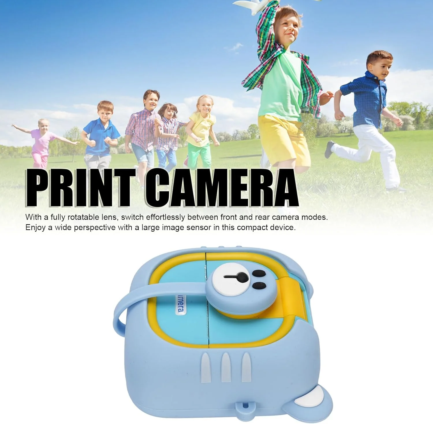 دوربین چاپ فوری، دوربین کوچک 1080P 48MP برای کودکان نوپا، دوربین دیجیتال 1200mAh با صفحه نمایش بزرگ 2.4 اینچی، لنز چرخان 180 درجه، بازی های داخلی، برای خانه و مدرسه (آبی)