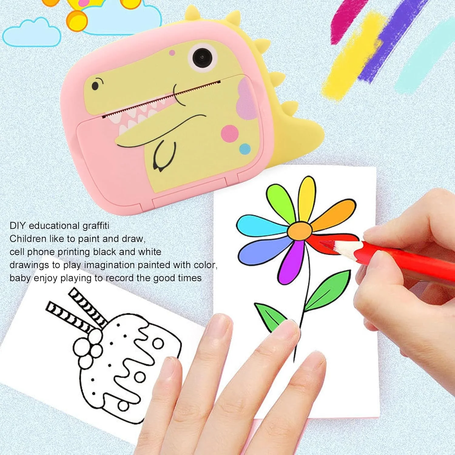 دوربین فوری کودکانه، دوربین دیجیتال شارژی برای کودکان، دوربین دیجیتال چاپ حرارتی، پشتیبانی از برنامه Wifi، ۱۲ مگاپیکسل، زوم ۸ برابر، دوربین دوگانه، مناسب برای هدیه کودکان