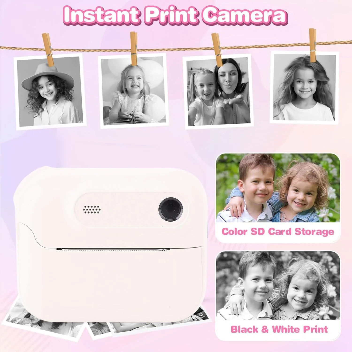 دوربین چاپ فوری کودکانه، 48 مگاپیکسل 1080P HD با زوم 6X، اسباب بازی دوربین مسافرتی قابل حمل کودک نوپا با 20 فریم داخلی، 5 فیلتر، عملکردهای بازی Mp3، چاپ سیاه و سفید DIY (بژ)