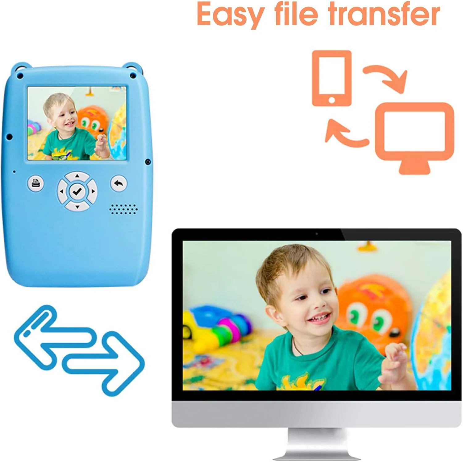 دوربین فوری با بلندگو، طرح کارتونی، فناوری چاپ حرارتی، صرفه جویی در انرژی، شارژ سریع، هدیه کودکان