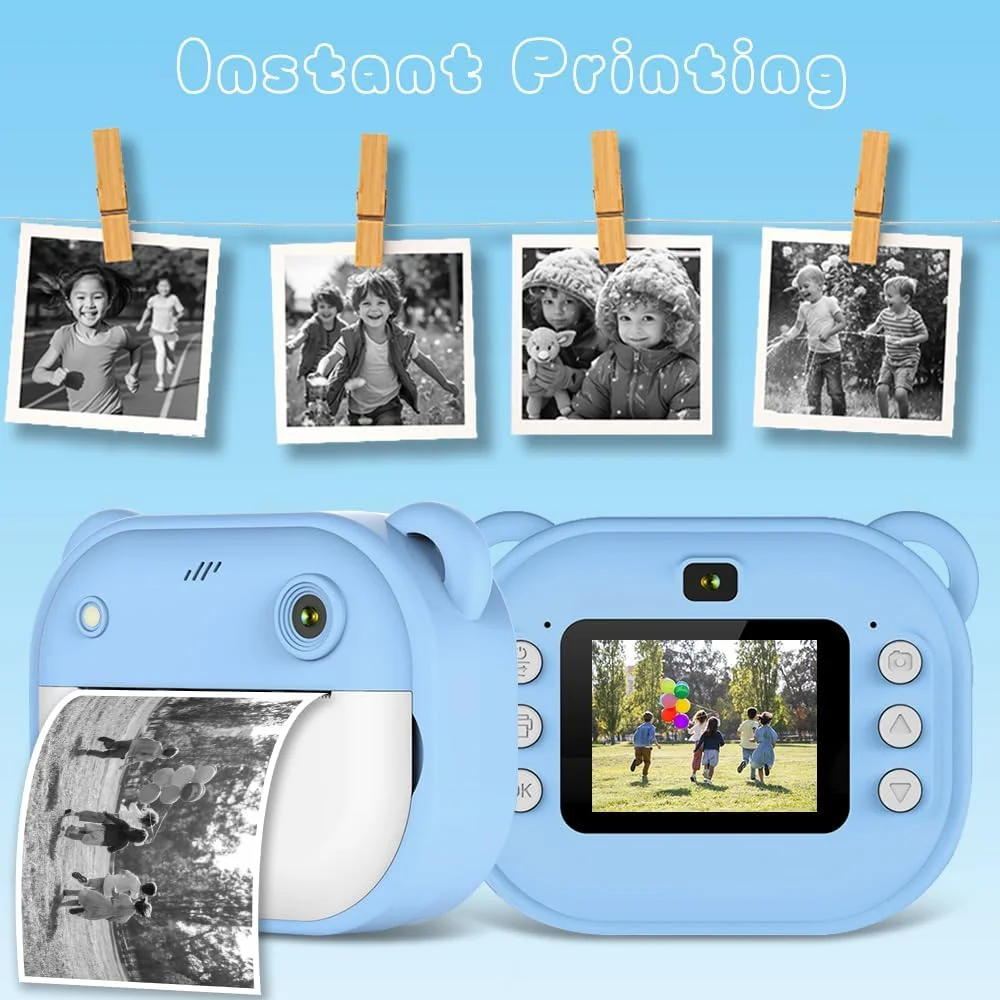 دوربین چاپ فوری کودکانه IXROAD، دوربین دیجیتال 1080P کودکانه، دوربین کودکان برای دختران و پسران، دوربین فوری برای کودکان به همراه کارت 32 گیگابایتی و کاغذ چاپ