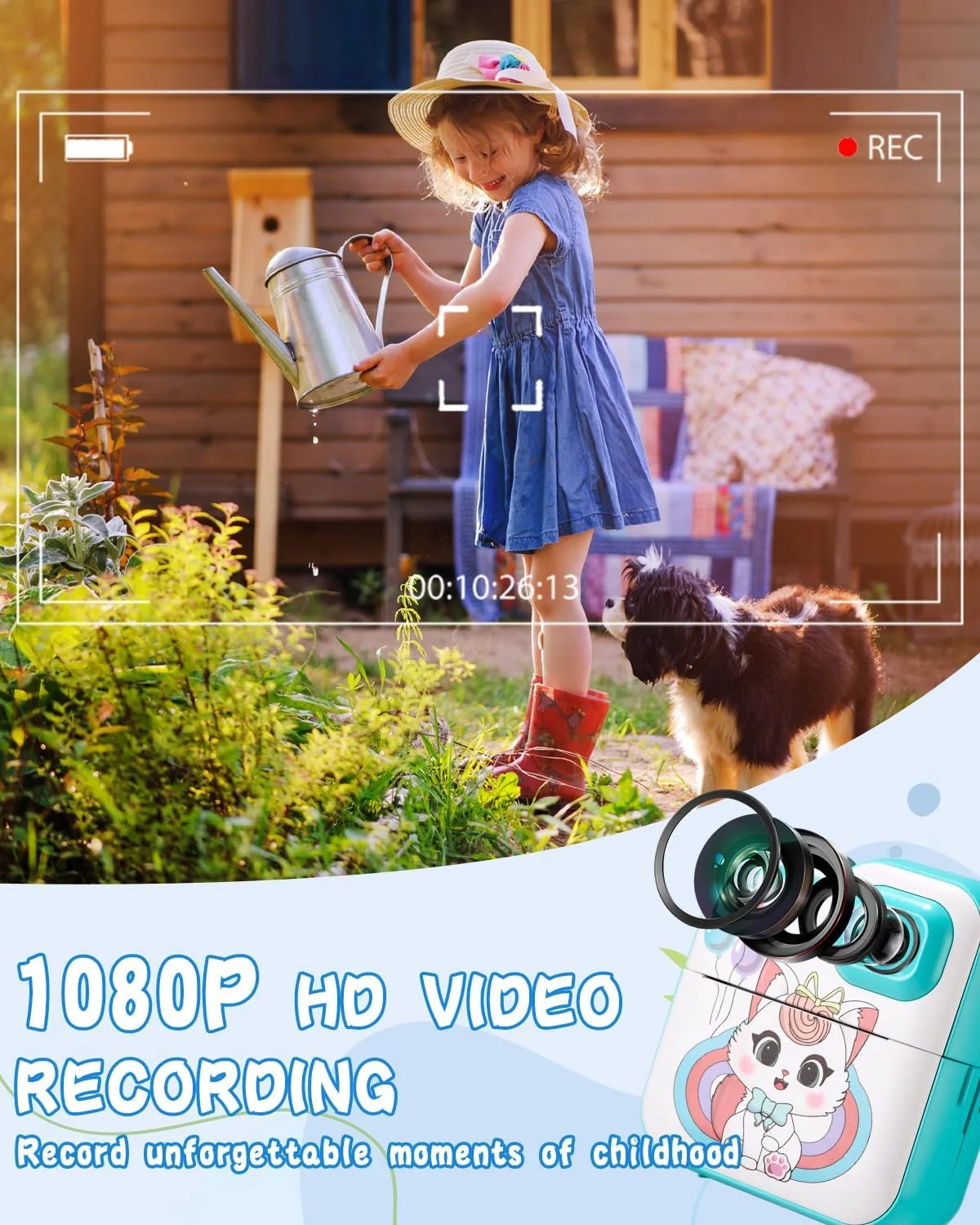 دوربین فوری کودکان با صفحه نمایش 2.4 اینچی 1080P به همراه 3 رول کاغذ چاپ و کارت 32 گیگابایتی، هدیه کریسمس برای پسران و دختران 3-12 ساله (آبی)