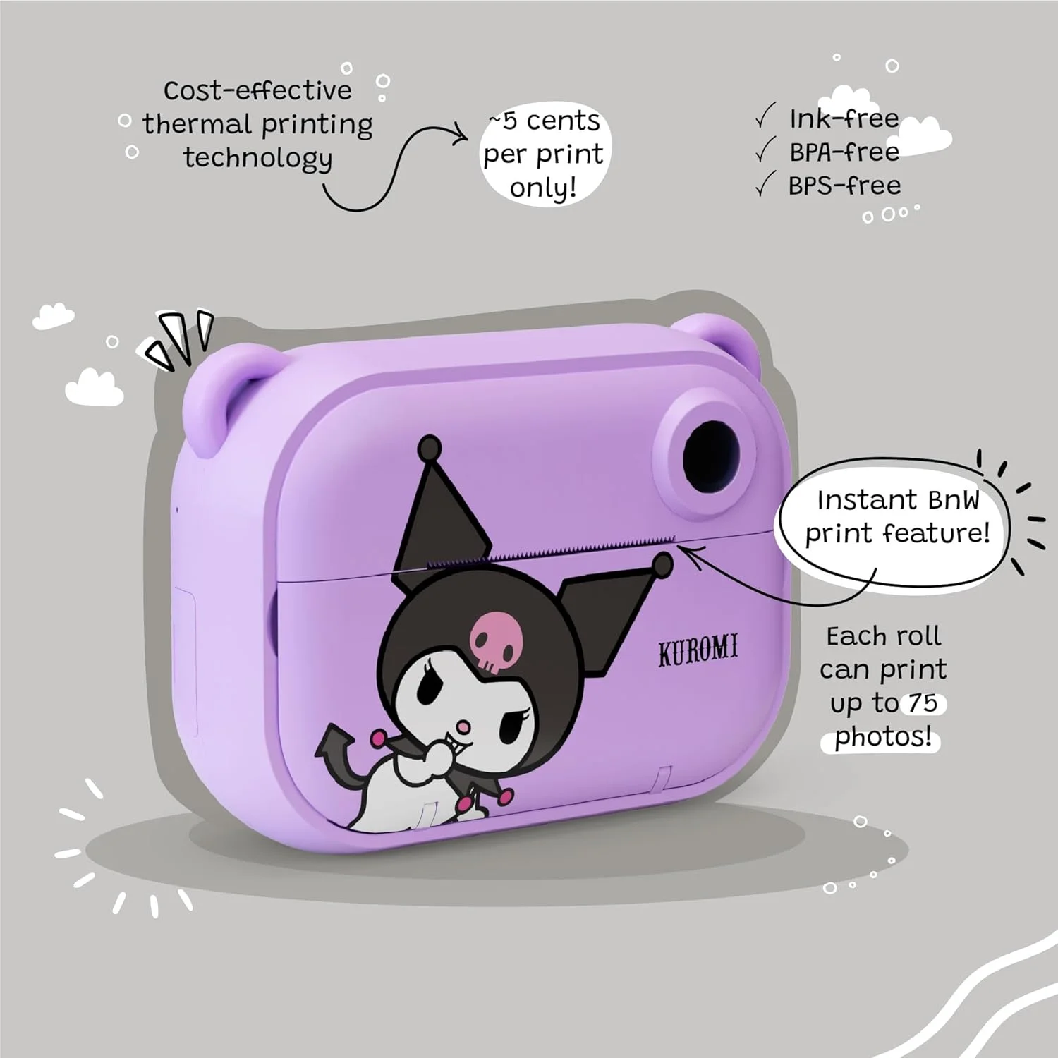 دوربین دیجیتال و فیلمبرداری فوری کودکانه Kidamento Kuromi با دوربین سلفی، کتاب یادگاری شکار گنج، کارت حافظه 32 گیگابایتی - مدل P Kuromi