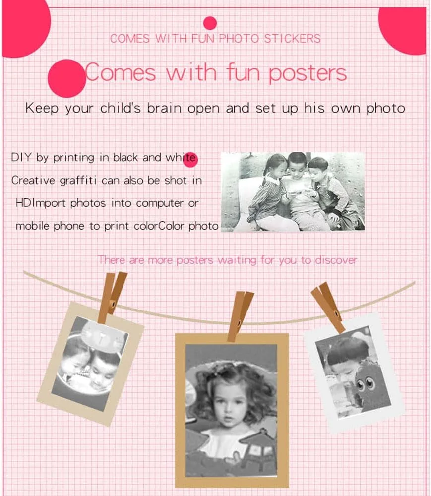 دوربین فوری چاپ کودکانه Joleritc، دوربین دیجیتال 1080P، دوربین چاپ فوری کودکان 12 مگاپیکسل، چرخش 180 درجه با صفحه نمایش 2.4 اینچی IPS، فیلترهای زیبا، فوکوس خودکار با رول های کاغذ و کارت حافظه 32 گیگابایتی