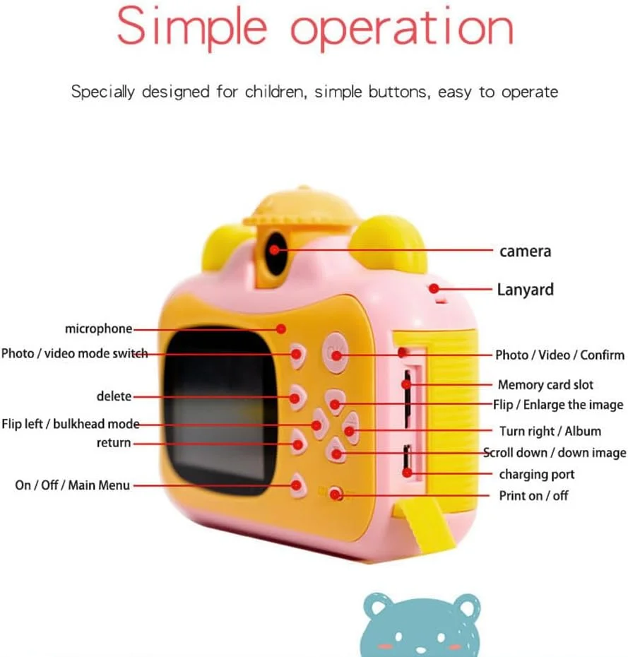 دوربین فوری چاپ کودکانه Joleritc، دوربین دیجیتال 1080P، دوربین چاپ فوری کودکان 12 مگاپیکسل، چرخش 180 درجه با صفحه نمایش 2.4 اینچی IPS، فیلترهای زیبا، فوکوس خودکار با رول های کاغذ و کارت حافظه 32 گیگابایتی