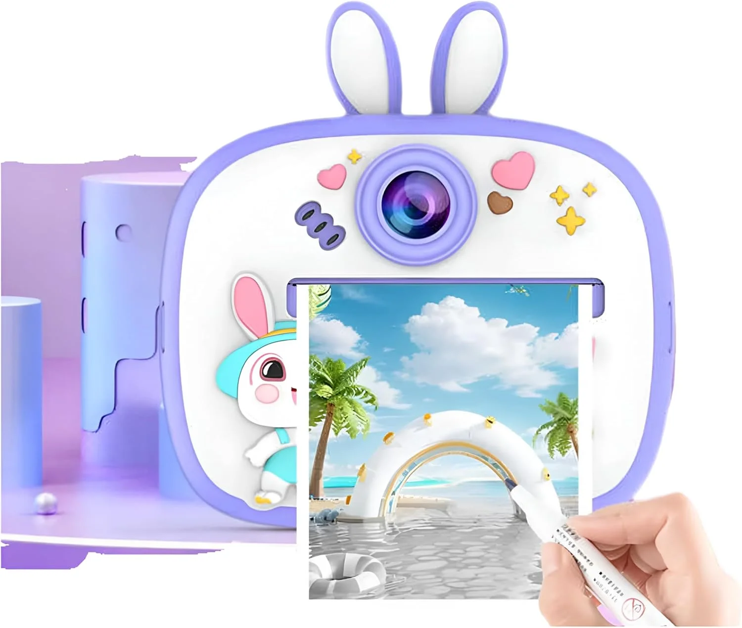 دوربین شارژی کودکانه با چاپ فوری - دوربین دیجیتال HD قابل حمل 1080P برای پسران و دختران، دوربین دوگانه، صفحه نمایش LCD 2.4 اینچی، چاپ حرارتی کوچک بدون جوهر - هدیه برای سنین 3 سال به بالا