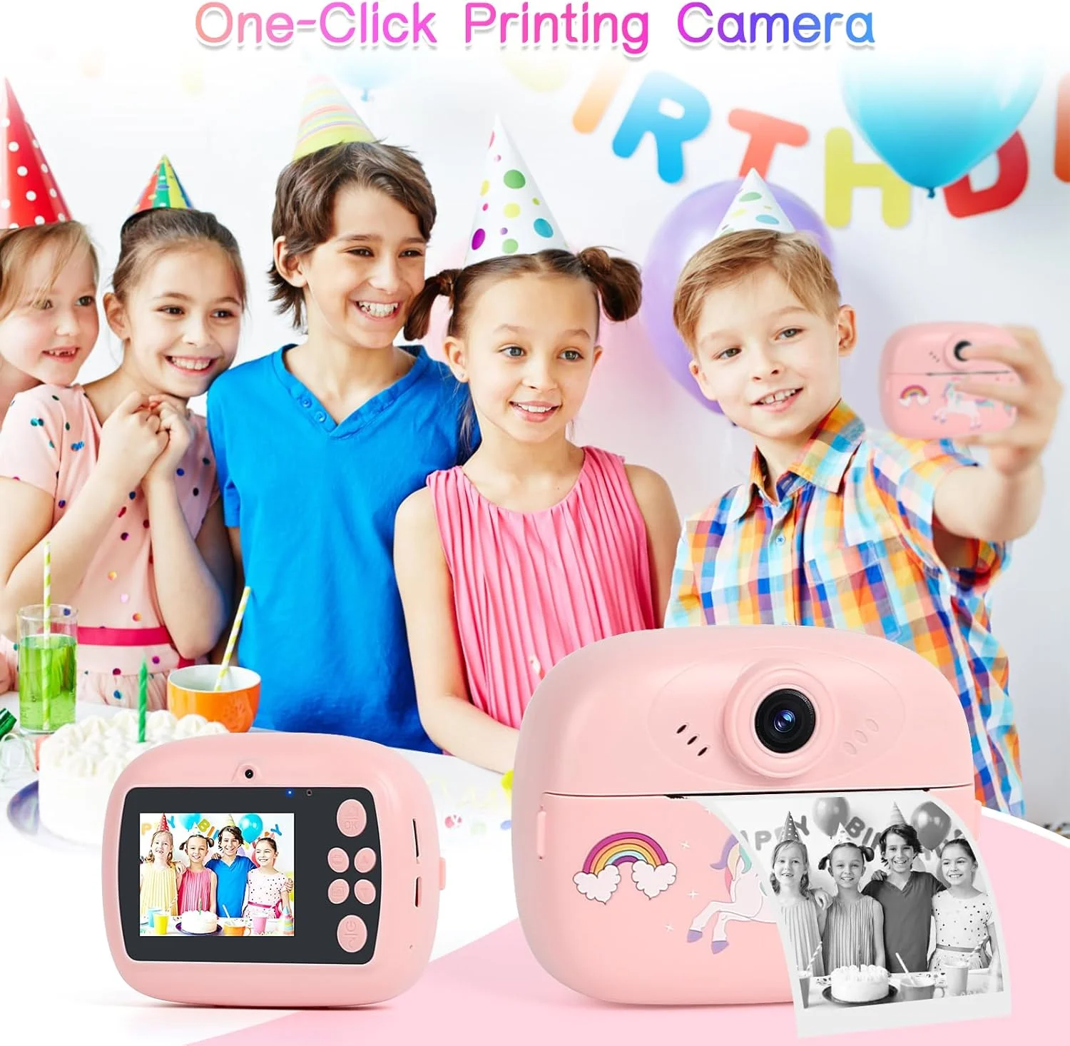 دوربین چاپ فوری کودکان - دوربین دیجیتال 48 مگاپیکسلی با 3 رول کاغذ چاپ و کارت 32 گیگابایتی، فیلمبرداری 1080P، حالت سلفی، نقاشی دیواری DIY، باتری قابل شارژ - اسباب بازی سرگرم کننده برای پسران و دختران 3-12 ساله