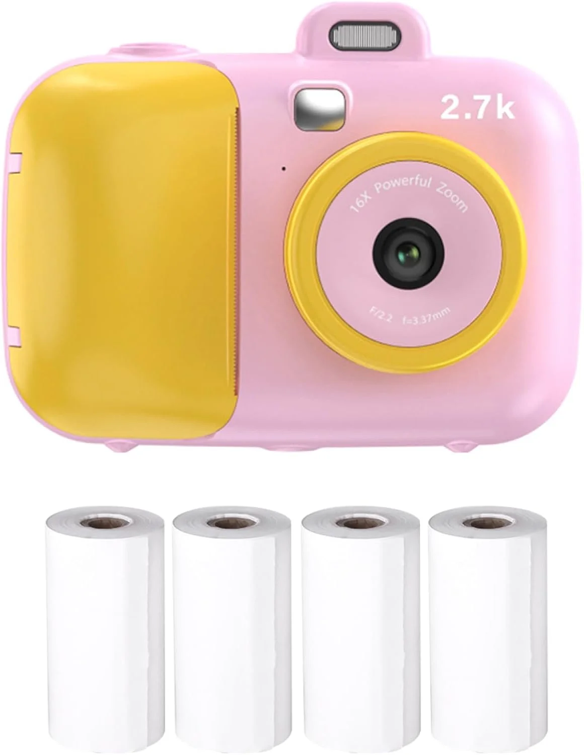 دوربین فوری چاپ کودکانه Labymos 2.7K با کیفیت 42 مگاپیکسل، دوربین دیجیتال کودکان با صفحه نمایش 2.4 اینچی IPS، زوم دیجیتال 16 برابر به همراه 4 رول کاغذ چاپ و بند گردنی