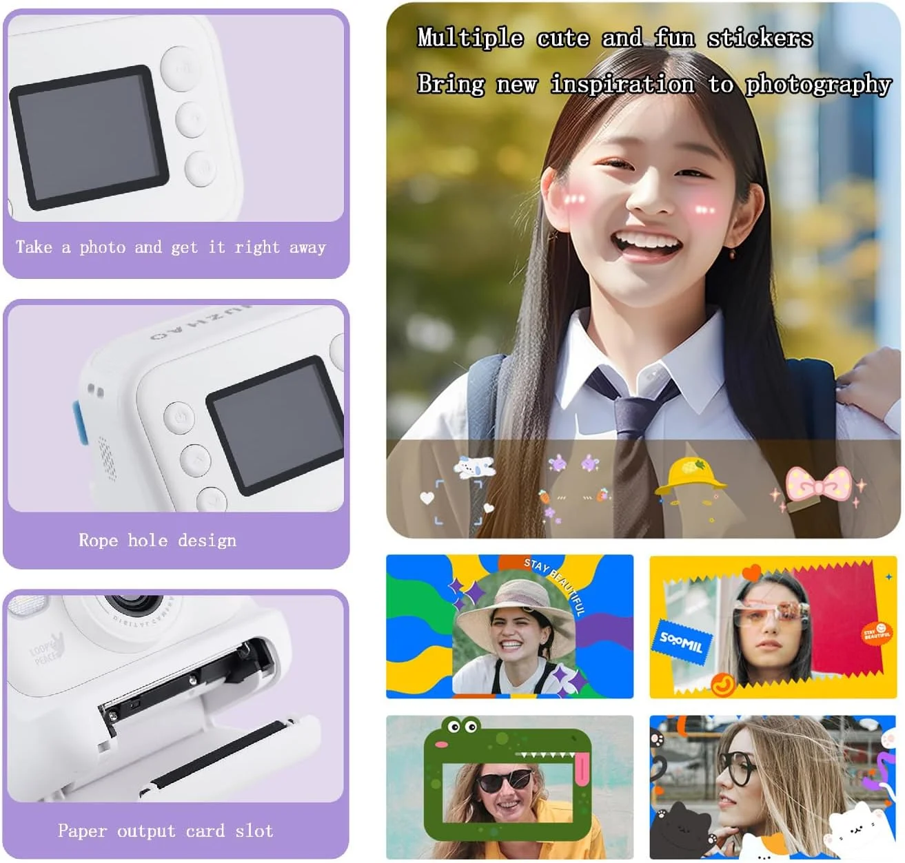 دوربین چاپ فوری کودکانه، دوربین چاپ فوری 1080P برای کودکان به همراه کارت حافظه و 3 رول کاغذ چاپ، دوربین دیجیتال سلفی کودکانه، اسباب بازی های سرگرم کننده هدیه برای پسران و دختران 3-12 ساله (مشکی)