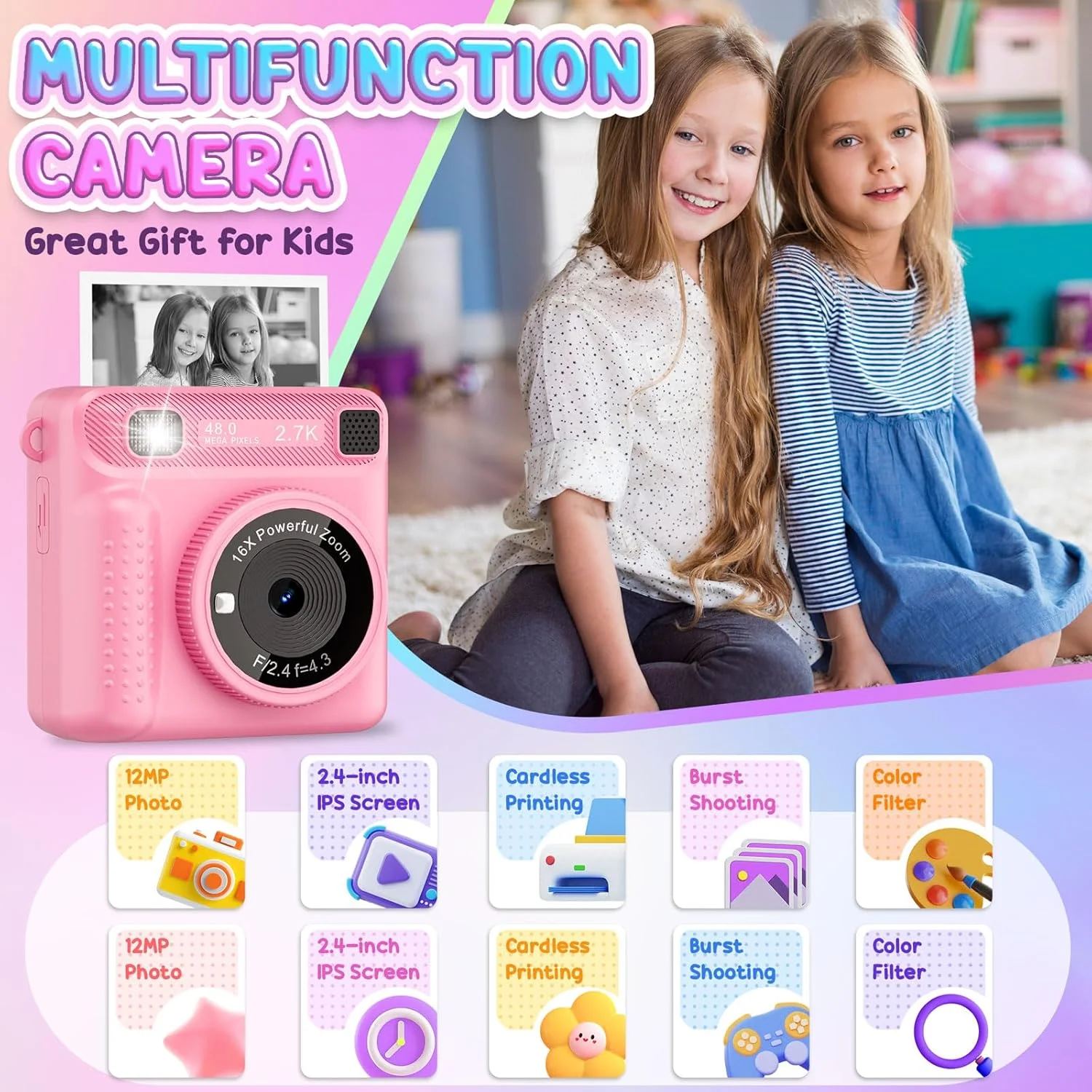 دوربین چاپ فوری کودکان LENND، دوربین فوری برای دختران و پسران، اسباب بازی دوربین کودکان برای کودکان نوپا دوربین دیجیتال سلفی 1080P HD با کاغذ چاپ و کارت 32G، هدیه تولد برای دختران 3-12 ساله دوربین چاپ فوری کودکان LENND، دوربین فوری برای دختران و پسران، اسباب بازی دوربین کودکان برای کودکان نوپا دوربین دیجیتال سلفی 1080P HD با کاغذ چاپ و کارت 32G، هدیه تولد برای دختران 3-12 ساله