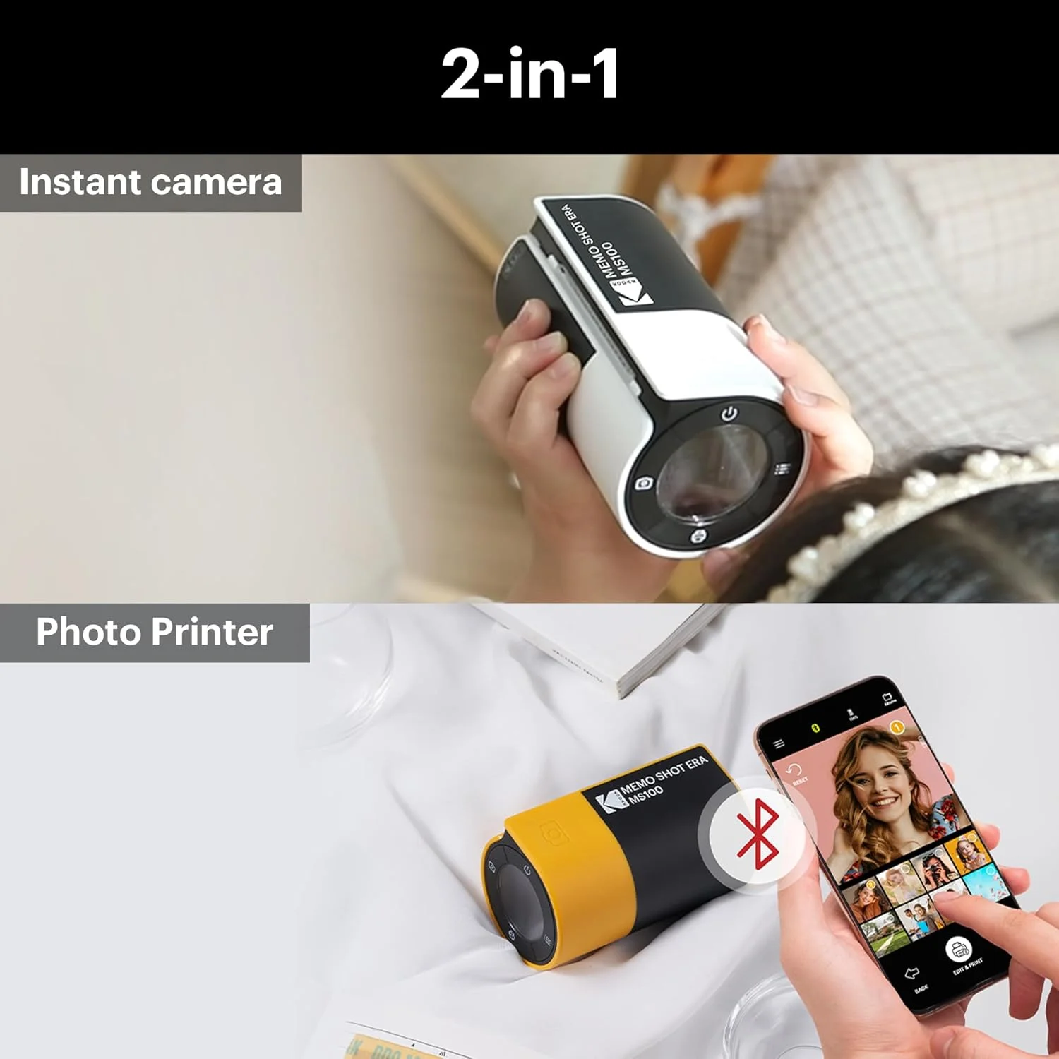 دوربین دیجیتال فوری و سازنده برچسب کودکانه KODAK Memo Shot ERA، سفید (دوربین با 1 رول کارتریج برچسب تک لمسی + مجموعه 9 رول کارتریج)