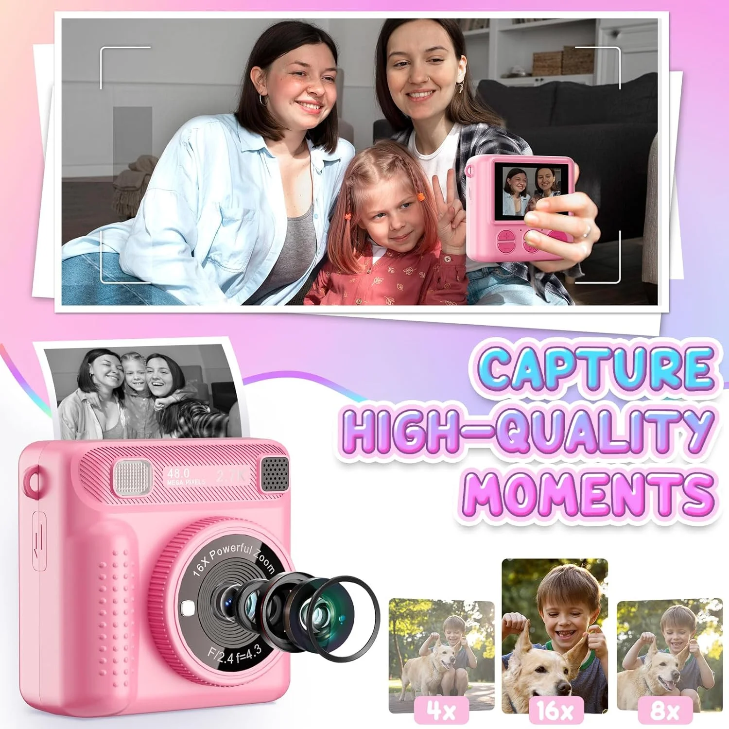 دوربین چاپ فوری کودکان LENND، دوربین فوری برای دختران و پسران، اسباب بازی دوربین کودکان برای کودکان نوپا دوربین دیجیتال سلفی 1080P HD با کاغذ چاپ و کارت 32G، هدیه تولد برای دختران 3-12 ساله دوربین چاپ فوری کودکان LENND، دوربین فوری برای دختران و پسران، اسباب بازی دوربین کودکان برای کودکان نوپا دوربین دیجیتال سلفی 1080P HD با کاغذ چاپ و کارت 32G، هدیه تولد برای دختران 3-12 ساله