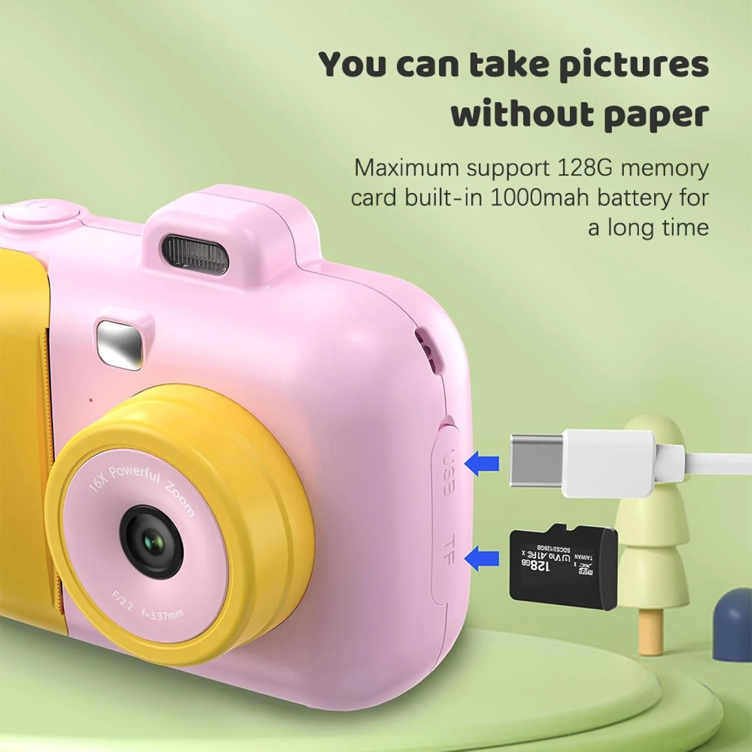 دوربین فوری چاپ کودکانه Labymos 2.7K با کیفیت 42 مگاپیکسل، دوربین دیجیتال کودکان با صفحه نمایش 2.4 اینچی IPS، زوم دیجیتال 16 برابر به همراه 4 رول کاغذ چاپ و بند گردنی