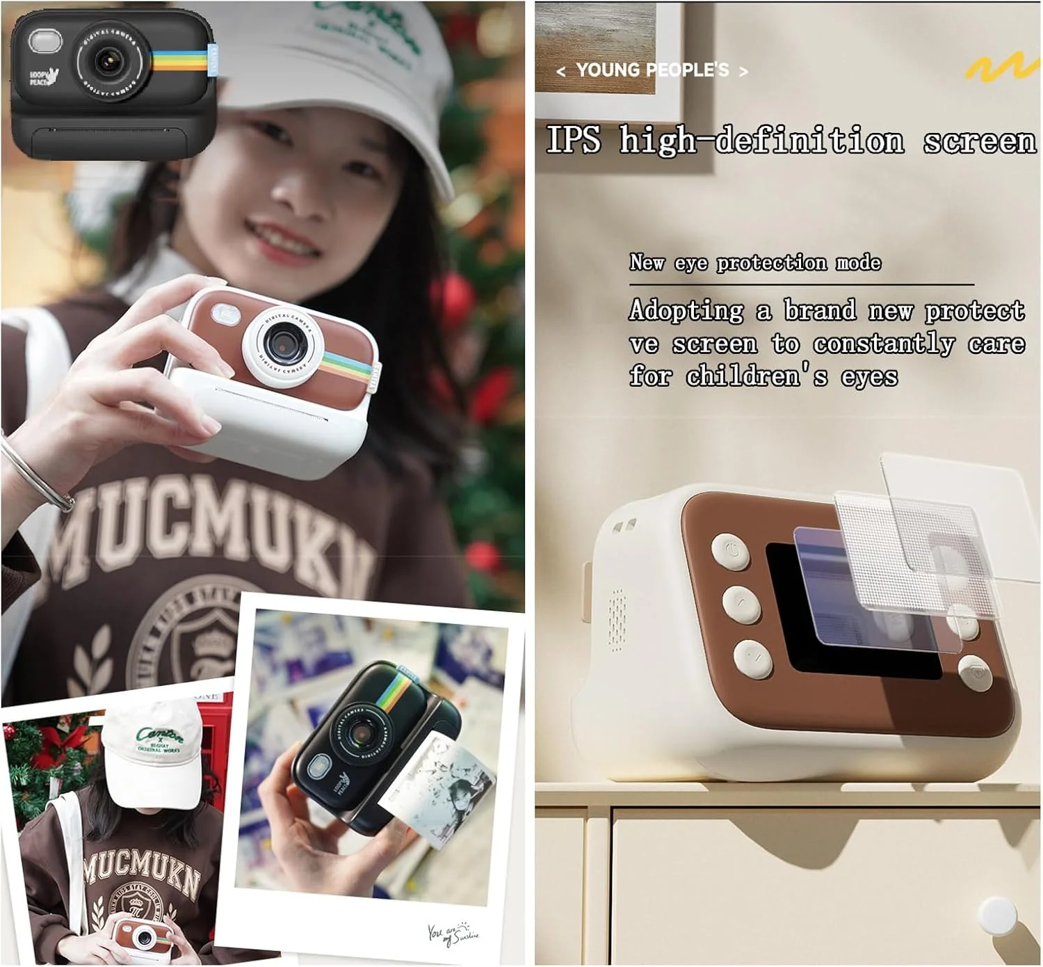 دوربین چاپ فوری کودکانه، دوربین چاپ فوری 1080P برای کودکان به همراه کارت حافظه و 3 رول کاغذ چاپ، دوربین دیجیتال سلفی کودکانه، اسباب بازی های سرگرم کننده هدیه برای پسران و دختران 3-12 ساله (مشکی)