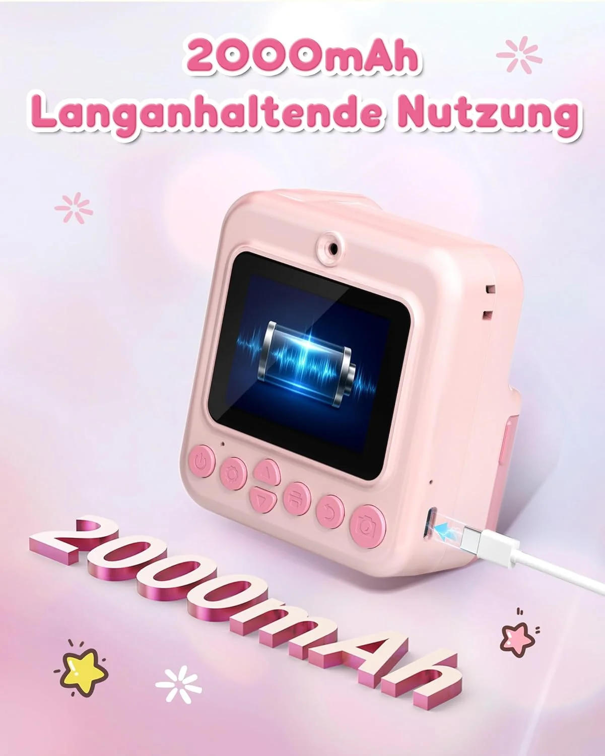 دوربین چاپ فوری کودکان، دوربین دو لنز 2.4 اینچی HD 1080P به همراه کارت حافظه 32 گیگابایتی و 3 رول کاغذ چاپ، هدیه اسباب بازی کودکان برای پسران و دختران 3 تا 12 سال (1 بسته)