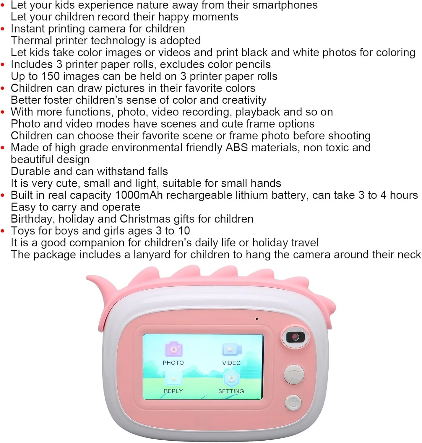 دوربین چاپ فوری KOSDFOGE ABS 3.0 اینچی A6، دوربین چند منظوره چاپ فوری کودکان برای هدیه کودکان 3 تا 10 ساله