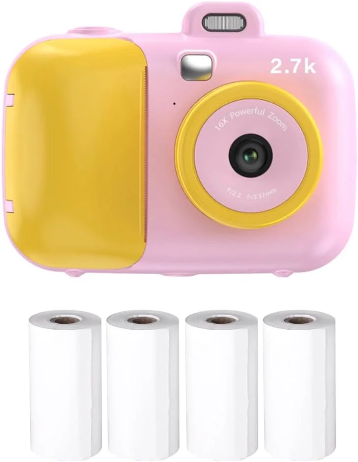 دوربین چاپ فوری کودکانه Lilestore 2.7K با کیفیت 42 مگاپیکسل، صفحه نمایش 2.4 اینچی IPS، زوم دیجیتال 16 برابر، فیلترهای جذاب، قابلیت فیلمبرداری به همراه 4 رول کاغذ چاپ و بند گردنی