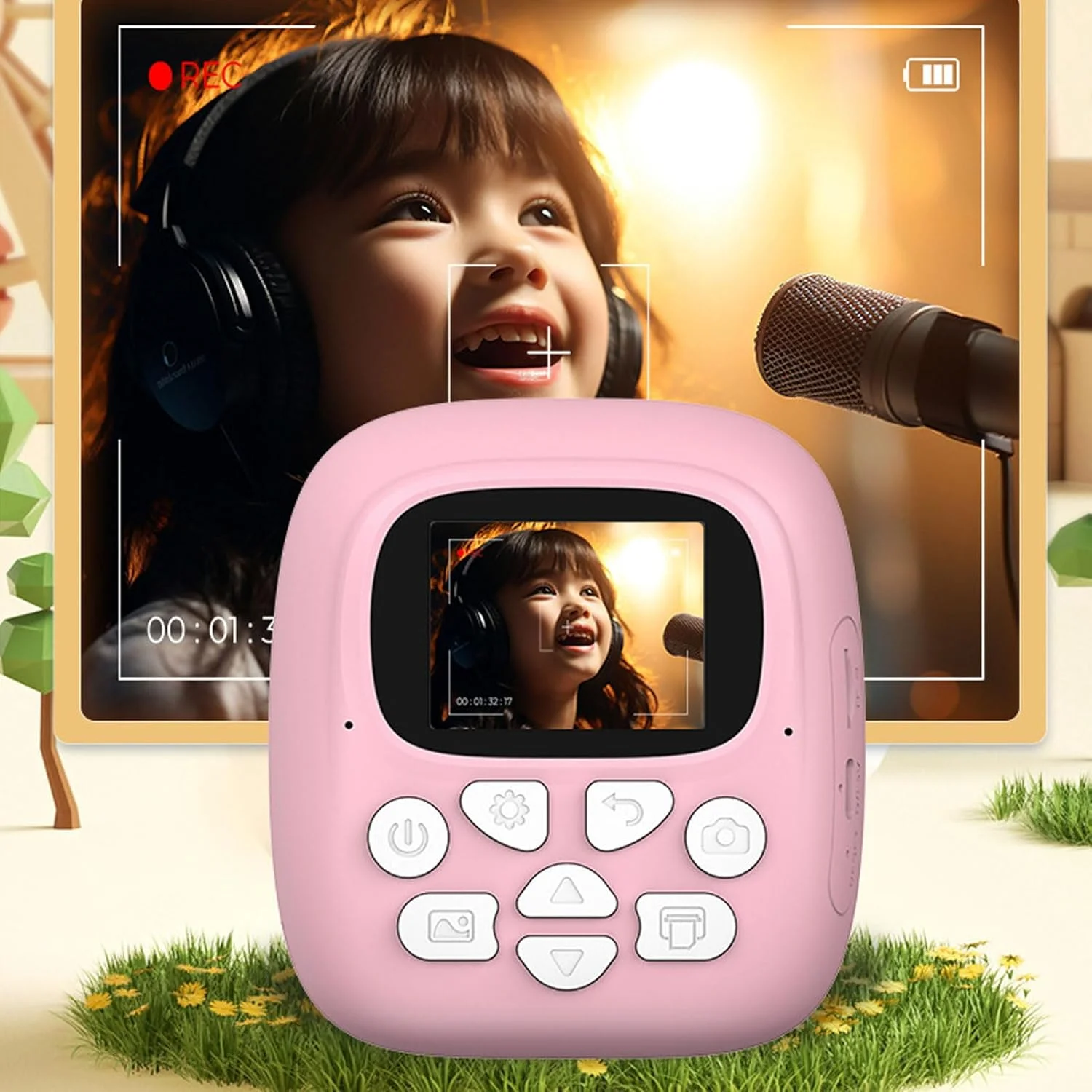 دوربین چاپ فوری کوچک Luqeeg، لنز چرخش 180 درجه 24 مگاپیکسلی، دوربین دیجیتال سلفی ویدیویی 1080P با پخش کننده موسیقی، بازی ها و 1 رول کاغذ چاپ برای جشنواره کودکان، کریسمس، تولد