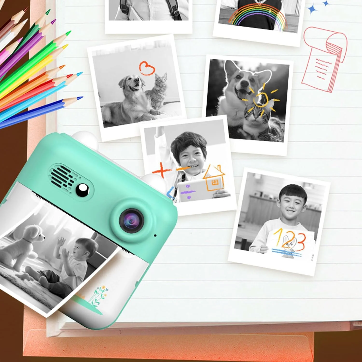 دوربین چاپ فوری کوچک Luqeeg، صفحه نمایش 2.4 اینچی، 24 مگاپیکسل، فیلمبرداری 1080p، دوربین دیجیتال حرارتی USB بامزه با بازی و یک رول کاغذ حرارتی داخلی برای سفر و جشنواره کودکان