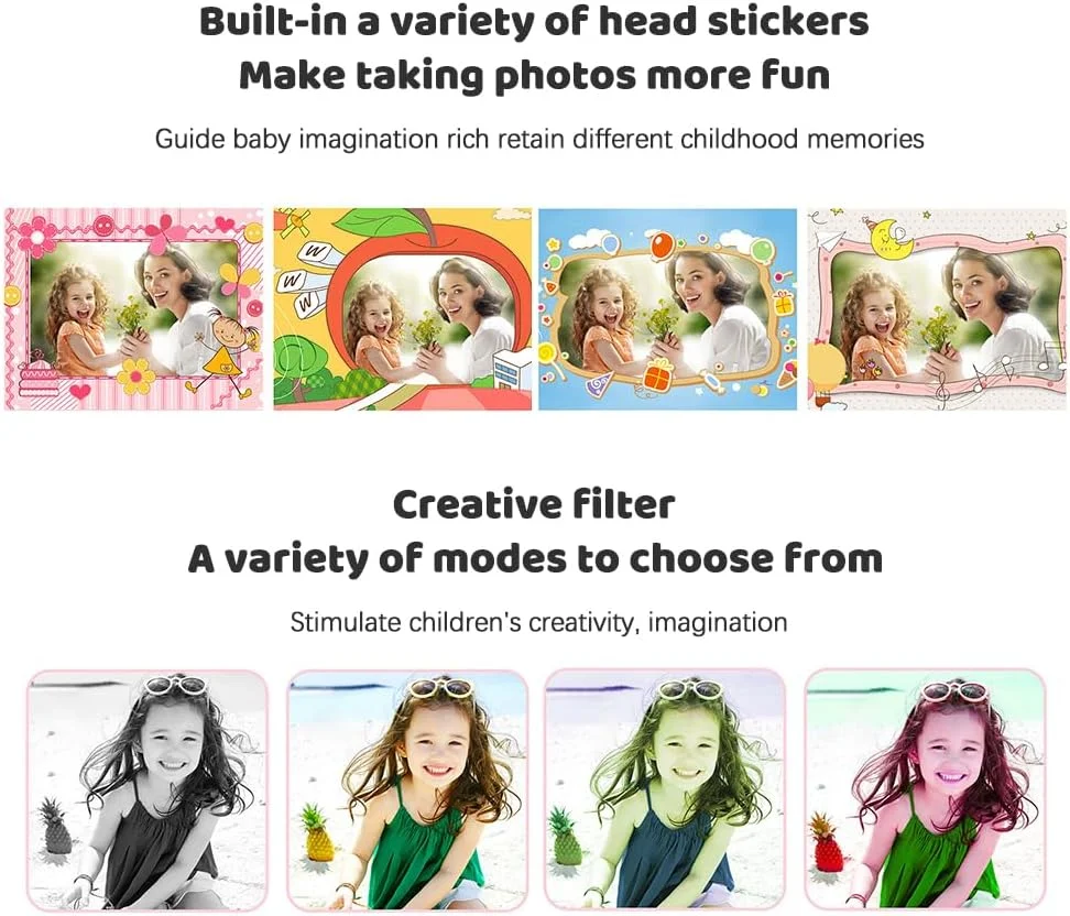 دوربین چاپ فوری کودکانه Lilestore 2.7K با کیفیت 42 مگاپیکسل، صفحه نمایش 2.4 اینچی IPS، زوم دیجیتال 16 برابر، فیلترهای جذاب، قابلیت فیلمبرداری به همراه 4 رول کاغذ چاپ و بند گردنی