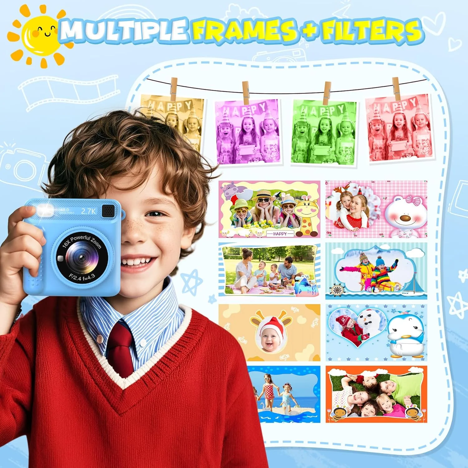 دوربین چاپ فوری کودکانه LUVTOY، دوربین کودکانه 1080P با صفحه نمایش 2.4 اینچی به همراه کارت 32 گیگابایتی و کاغذ چاپ، هدیه تولد و کریسمس اسباب بازی کودکانه برای پسران و دختران 3 تا 12 سال