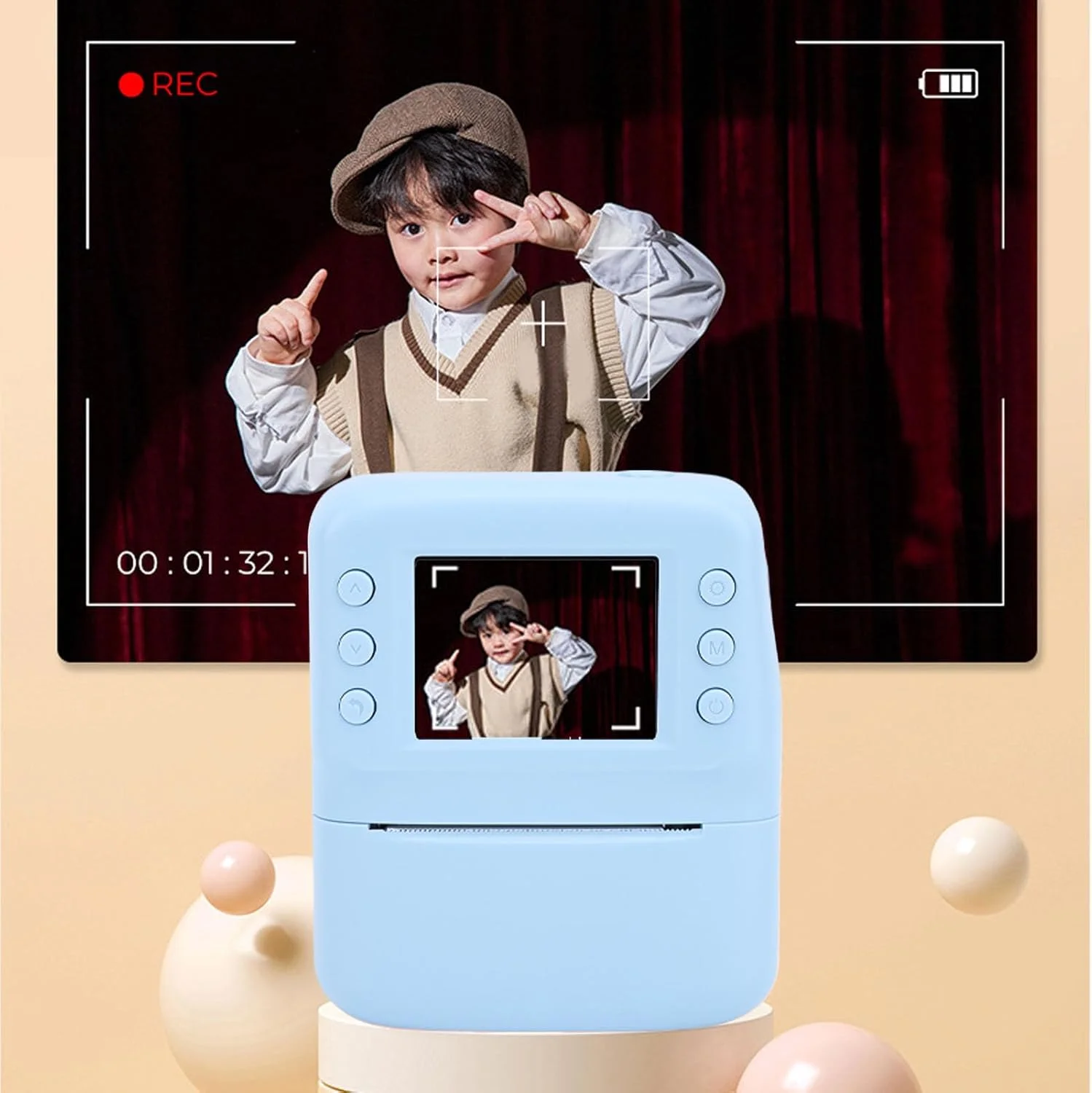 دوربین چاپ فوری کودکانه با صفحه نمایش 2.4 اینچی HD، کیفیت 48 مگاپیکسل، فیلمبرداری 1080P، فوکوس خودکار، پخش MP3، اسباب بازی دوربین چاپ مسافرتی، هدیه تولد کریسمس (بدون کارت حافظه)