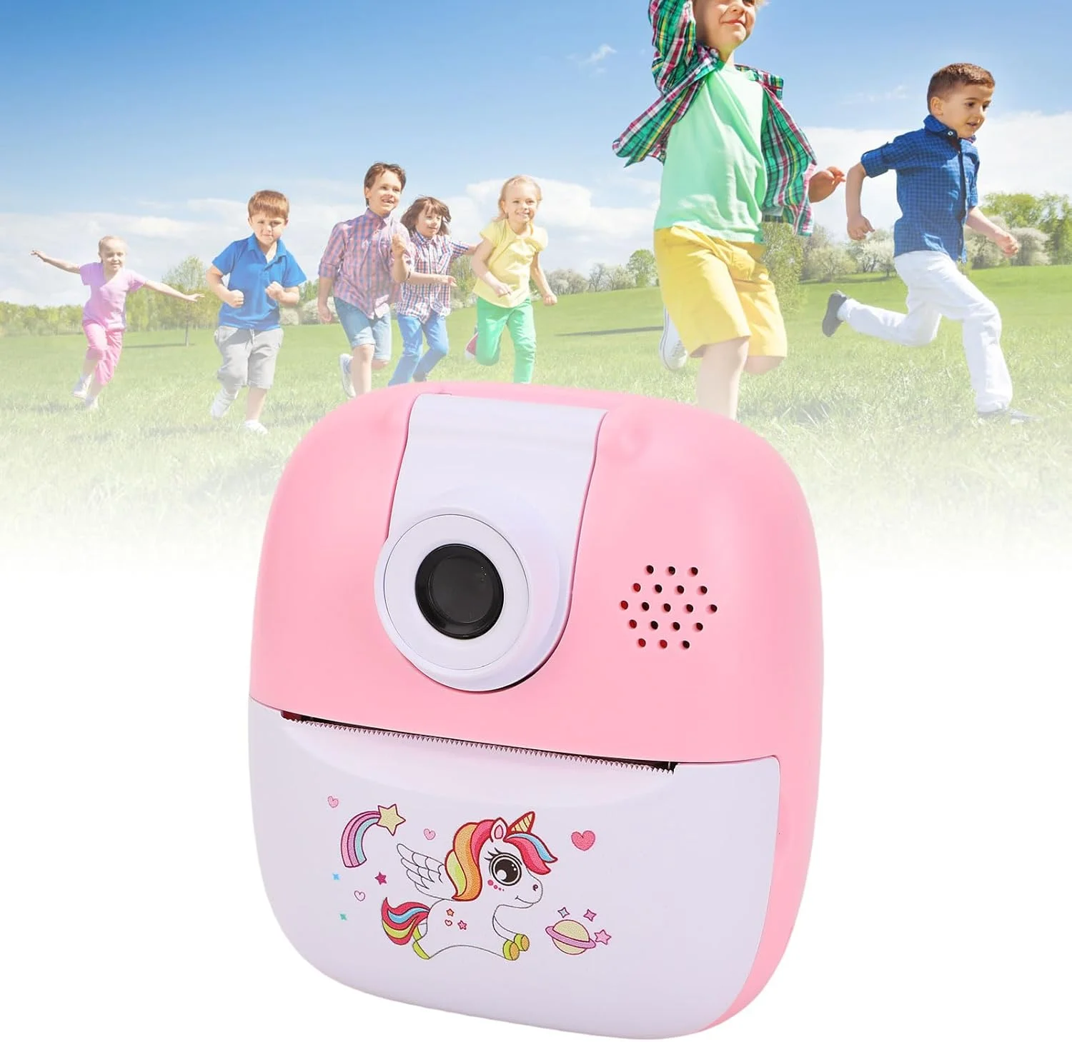 دوربین چاپ فوری کوچک Luqeeg، لنز چرخش 180 درجه 24 مگاپیکسلی، دوربین دیجیتال سلفی ویدیویی 1080P با پخش کننده موسیقی، بازی ها و 1 رول کاغذ چاپ برای جشنواره کودکان، کریسمس، تولد