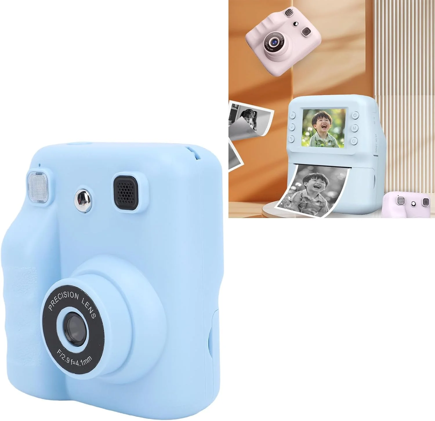 دوربین چاپ فوری کودکانه با صفحه نمایش 2.4 اینچی HD، کیفیت 48 مگاپیکسل، فیلمبرداری 1080P، فوکوس خودکار، پخش MP3، اسباب بازی دوربین چاپ مسافرتی، هدیه تولد کریسمس (بدون کارت حافظه)