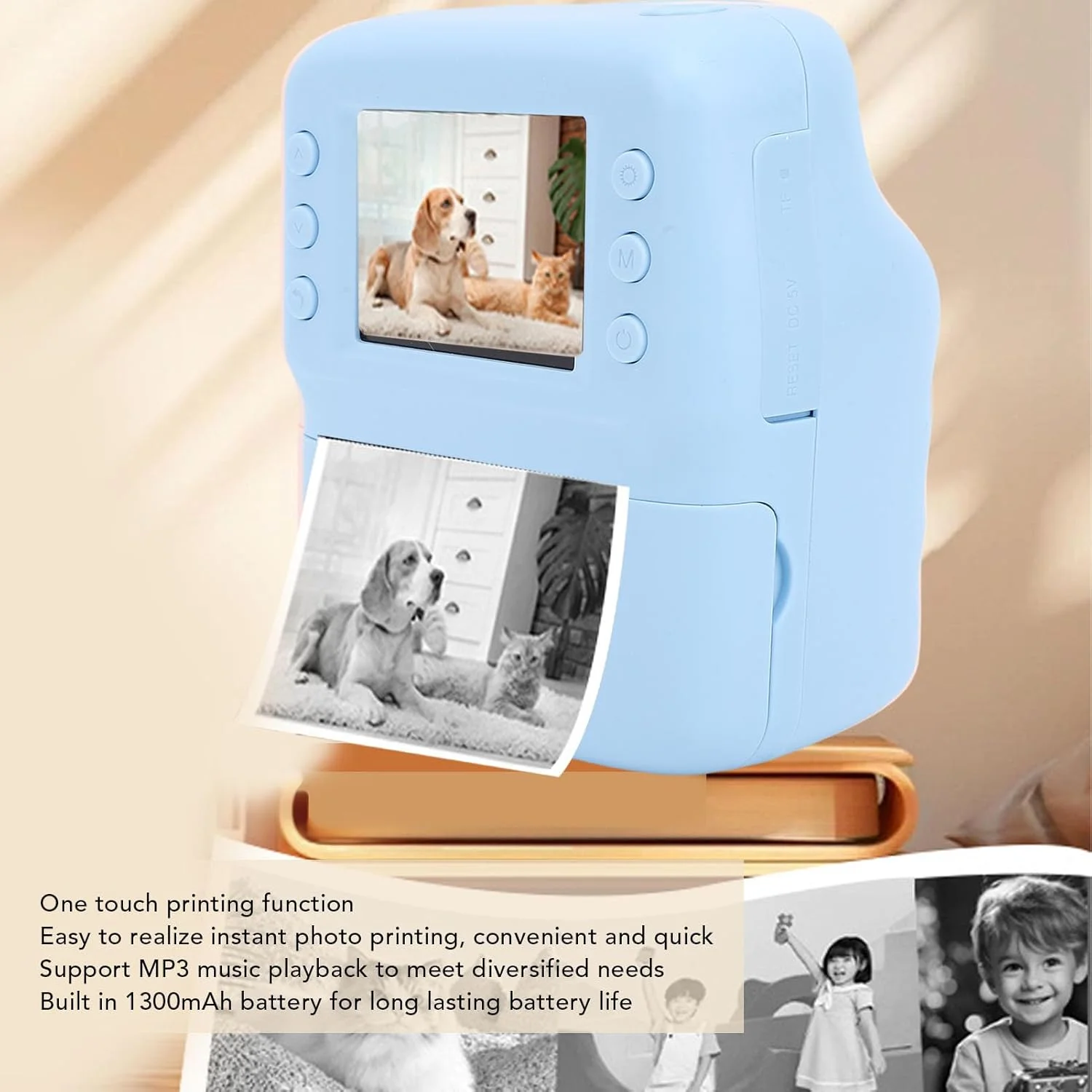 دوربین چاپ فوری کودکانه با صفحه نمایش 2.4 اینچی HD، کیفیت 48 مگاپیکسل، فیلمبرداری 1080P، فوکوس خودکار، پخش MP3، اسباب بازی دوربین چاپ مسافرتی، هدیه تولد کریسمس (بدون کارت حافظه)