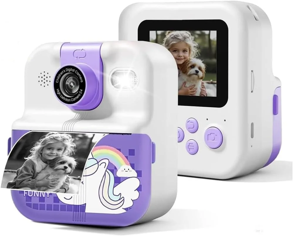دوربین چاپ فوری بلوتوثی کودکان Masroo، دوربین مینی 1080P برای دختران و پسران نوپا، دوربین دیجیتال فوری قابل حمل DIY برای کودکان، اسباب بازی های هدیه ایده جالب، دوربین قابل چاپ برای تلفن و تبلت (بنفش)
