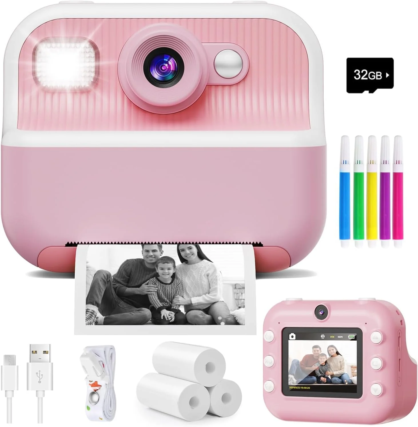 دوربین فوری Masroo، دوربین دوگانه سلفی جلو و عقب کودکان با فیلم های 1080P، هدیه تولد تعطیلات برای کودکان 3-12 ساله، اسباب بازی دوربین دیجیتال چاپ مسافرتی قابل حمل برای کودکان 4 5 6 7 8 9 ساله دختر و پسر
