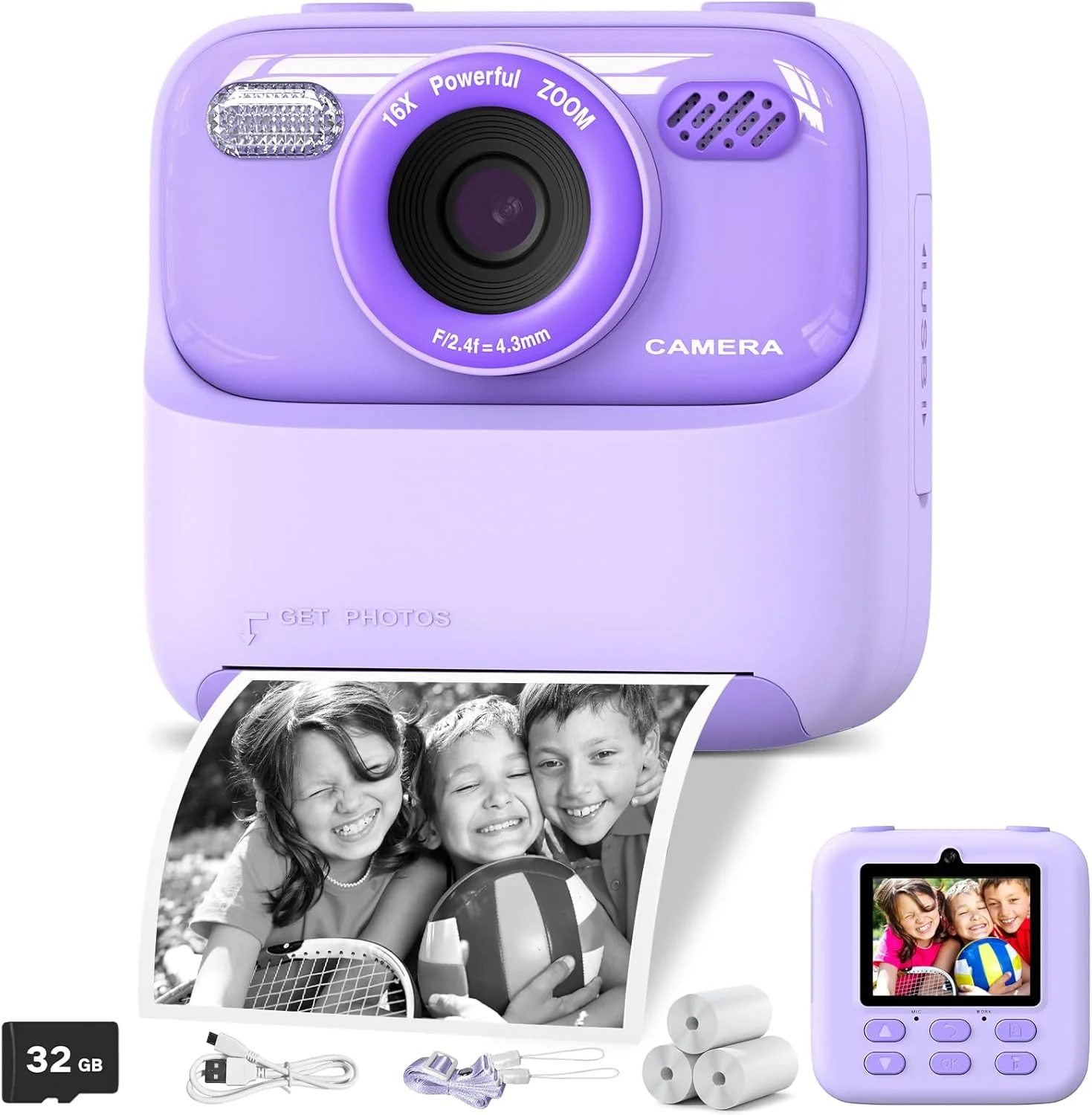 دوربین دیجیتال Meoonley برای دختران و پسران، اسباب بازی دوربین فوری، بنفش