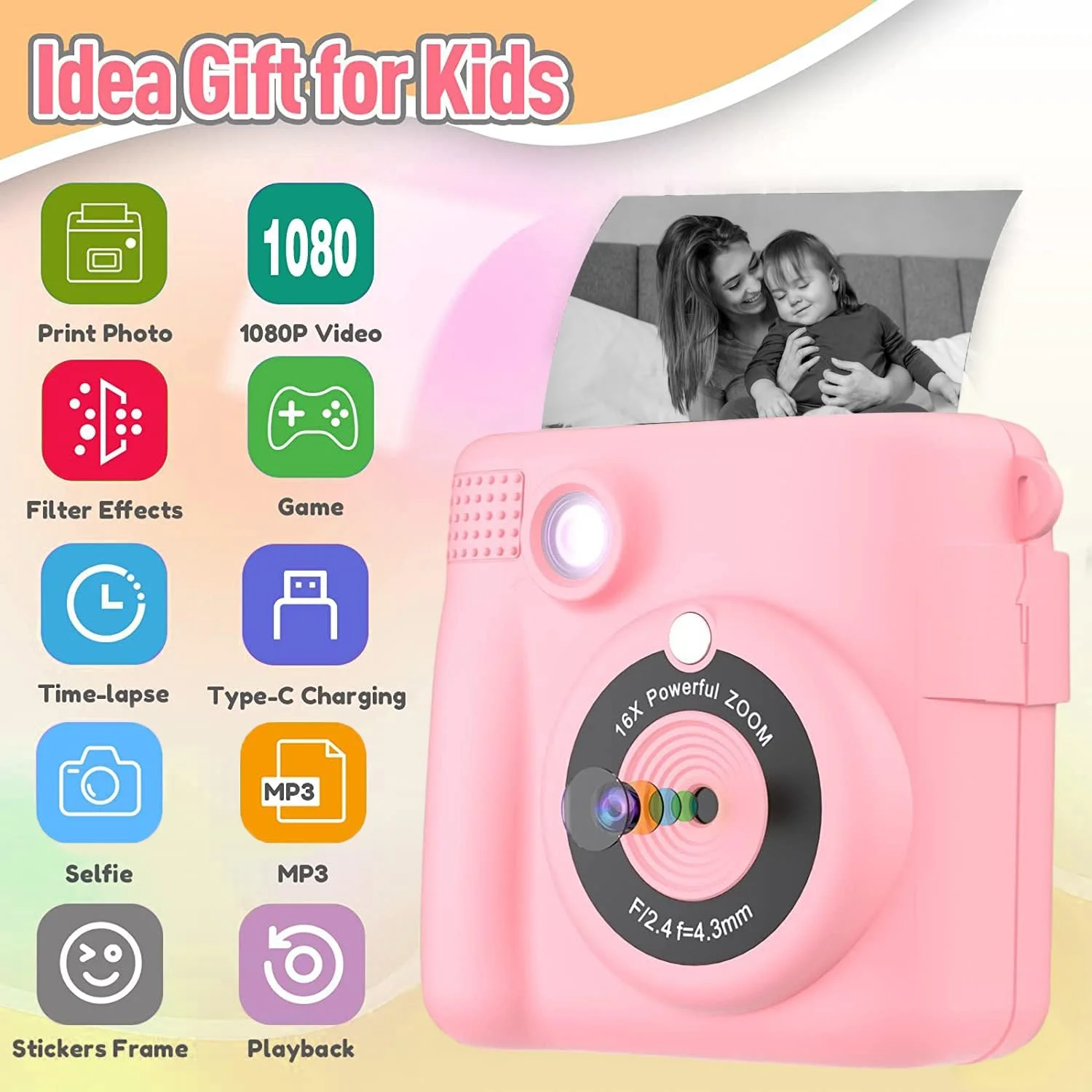 دوربین چاپ فوری برای کودکان، هدیه تولد کریسمس برای دختران و پسران 3-12 ساله، دوربین های فیلمبرداری دیجیتال HD برای کودکان نوپا، اسباب بازی قابل حمل برای دختران 4 5 6 7 8 9 10 ساله با کارت SD 32 گیگابایتی - بنفش