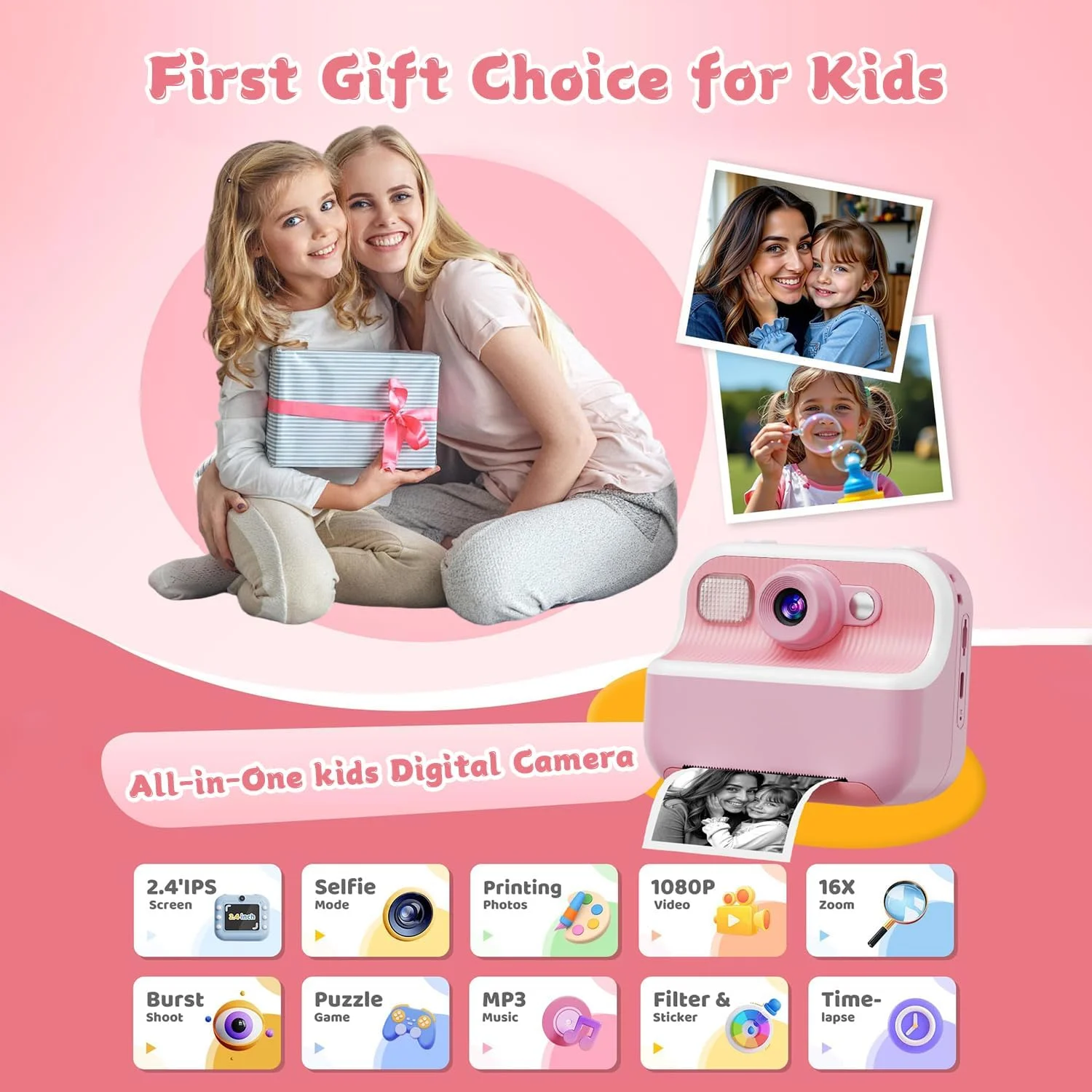 دوربین فوری Masroo، دوربین دوگانه سلفی جلو و عقب کودکان با فیلم های 1080P، هدیه تولد تعطیلات برای کودکان 3-12 ساله، اسباب بازی دوربین دیجیتال چاپ مسافرتی قابل حمل برای کودکان 4 5 6 7 8 9 ساله دختر و پسر