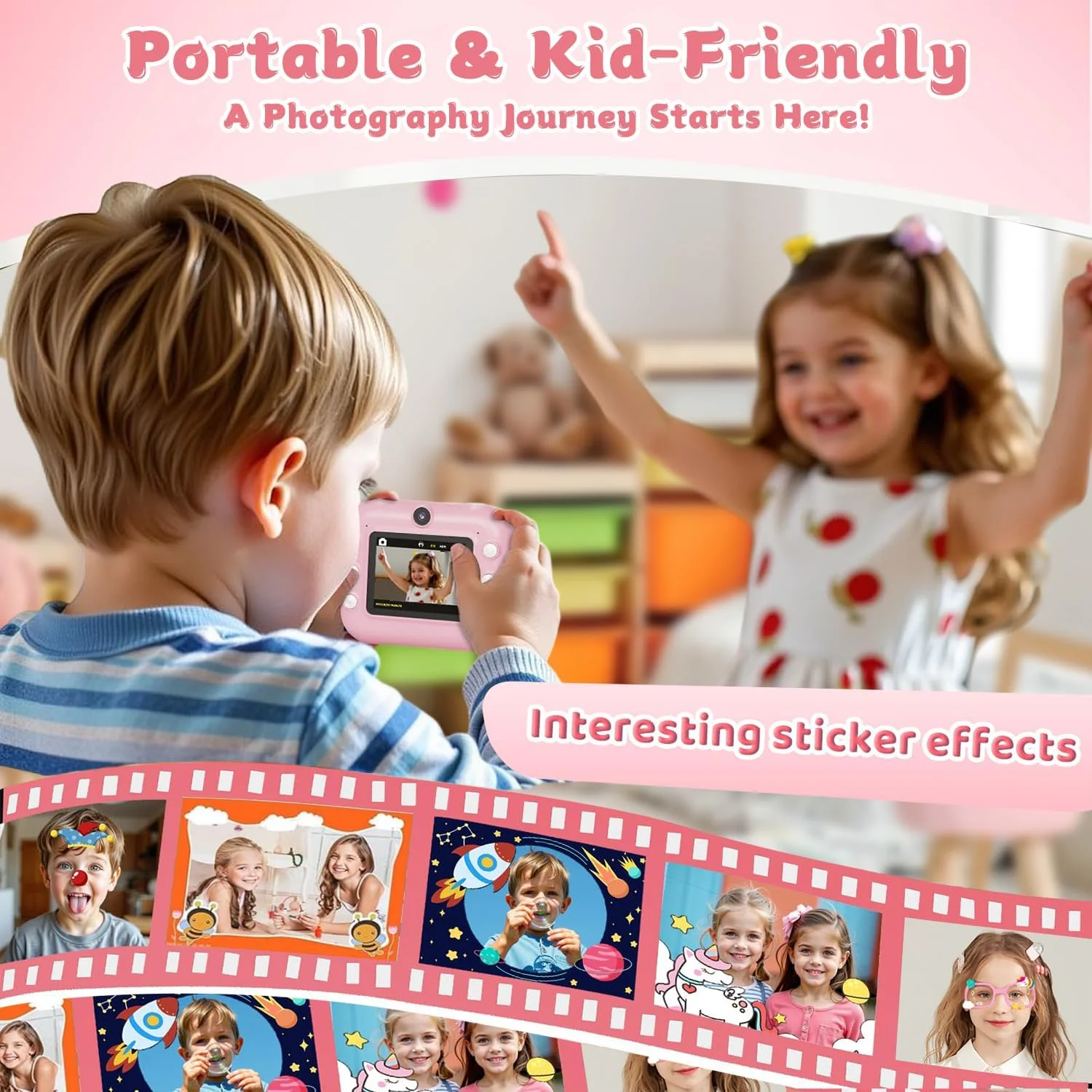 دوربین فوری Masroo، دوربین دوگانه سلفی جلو و عقب کودکان با فیلم های 1080P، هدیه تولد تعطیلات برای کودکان 3-12 ساله، اسباب بازی دوربین دیجیتال چاپ مسافرتی قابل حمل برای کودکان 4 5 6 7 8 9 ساله دختر و پسر
