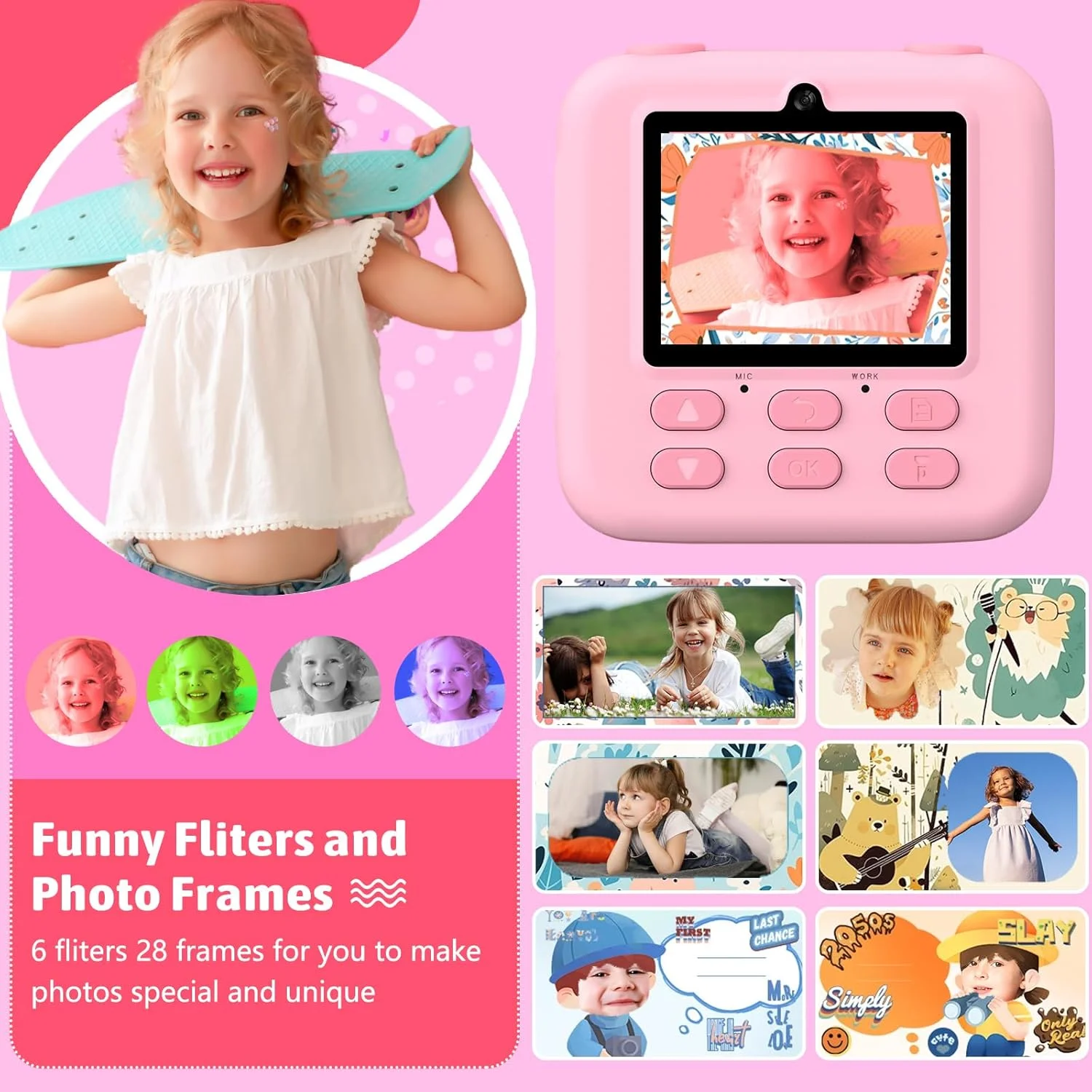 دوربین فوری کودکانه، دوربین دیجیتال برای دختران و پسران، دوربین کودکانه 1080P، اسباب بازی دوربین فوری، هدیه برای کودکان 3-14 ساله، با 3 رول کاغذ عکس چاپی و کارت 32 گیگابایتی، صورتی دوربین فوری کودکانه، دوربین دیجیتال برای دختران و پسران، دوربین کودکانه 1080P، اسباب بازی دوربین فوری، هدیه برای کودکان 3-14 ساله، با 3 رول کاغذ عکس چاپی و کارت 32 گیگابایتی، صورتی