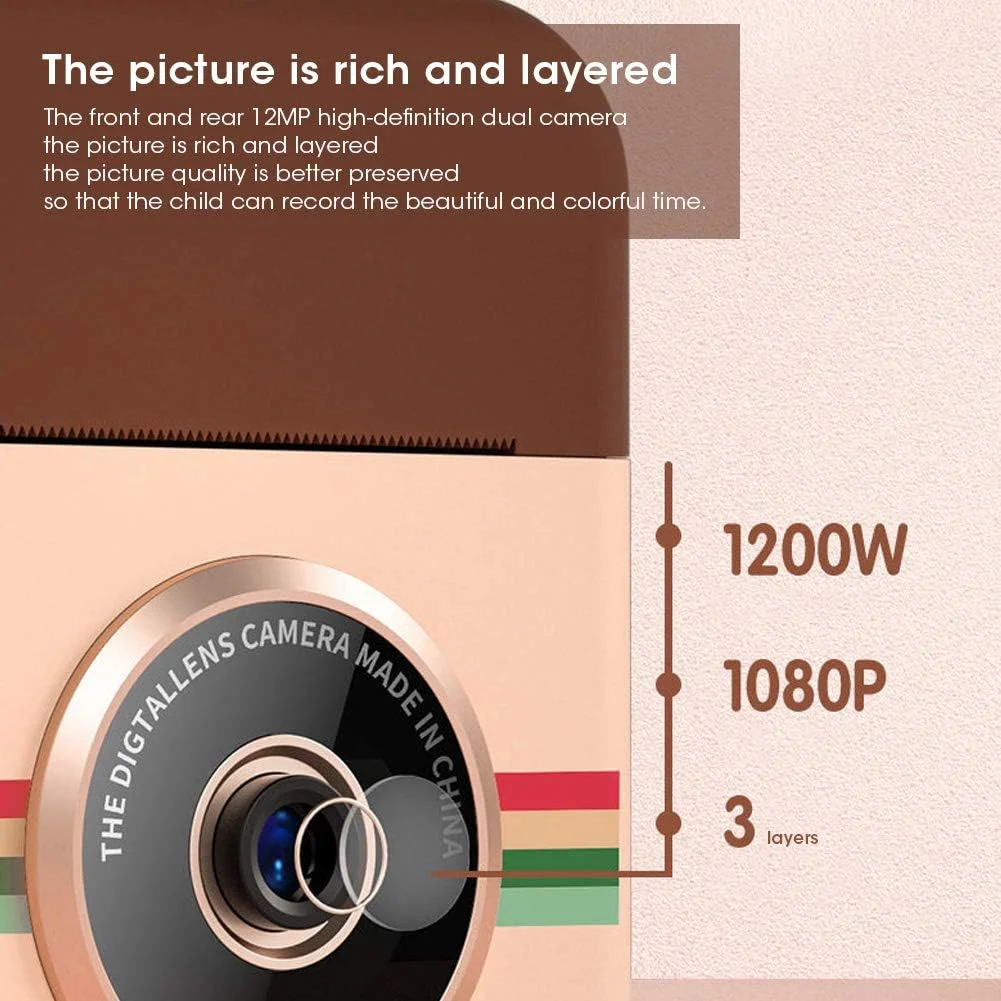 دوربین چاپ فوری هدیه کوچک، دوربین دیجیتال 12 مگاپیکسلی HD با صفحه نمایش رنگی IPS، دوربین چاپ فوری DIY گرافیتی، باتری 1500 میلی آمپر ساعتی