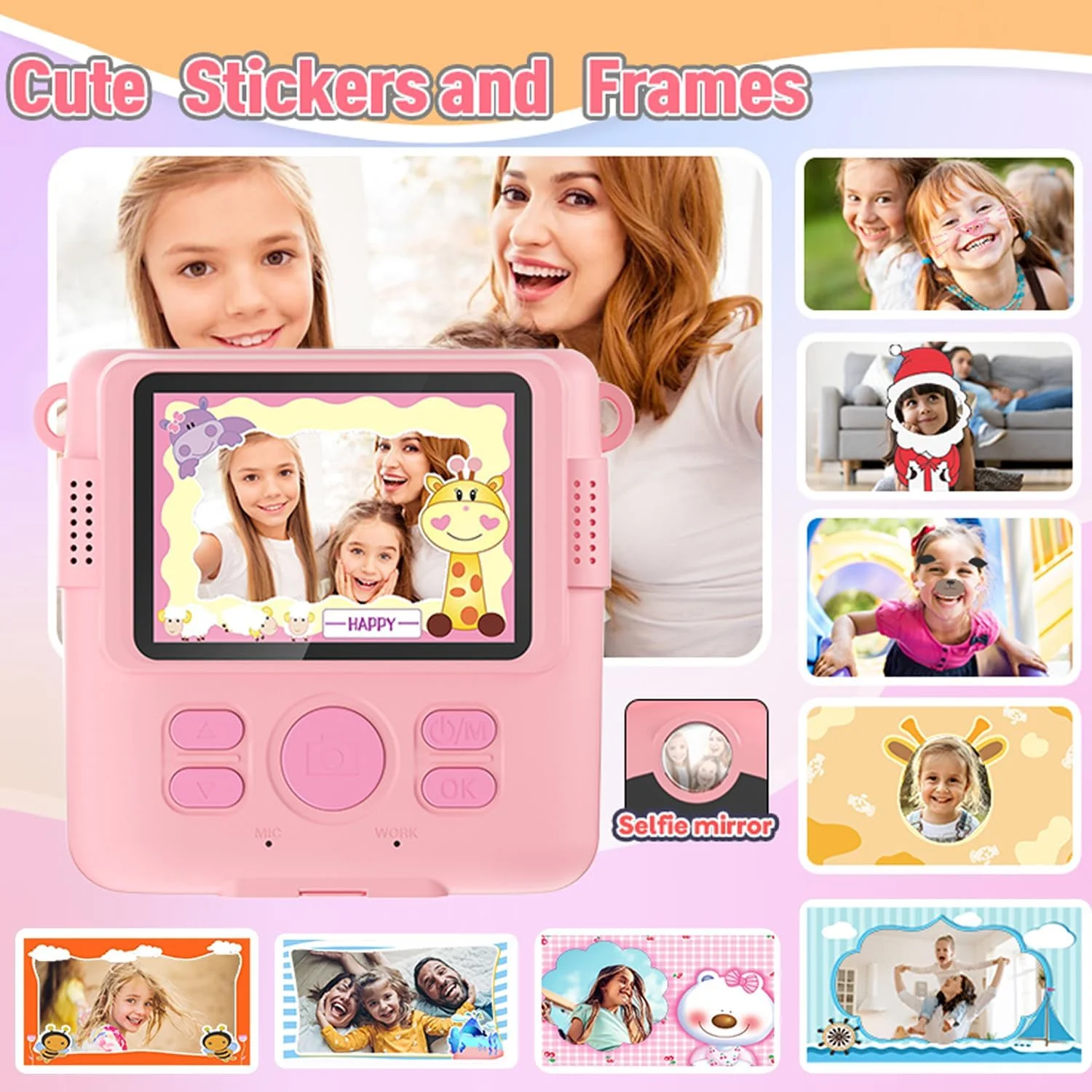 دوربین چاپ فوری برای کودکان، هدیه تولد کریسمس برای دختران و پسران 3-12 ساله، دوربین های فیلمبرداری دیجیتال HD برای کودکان نوپا، اسباب بازی قابل حمل برای دختران 4 5 6 7 8 9 10 ساله با کارت SD 32 گیگابایتی - بنفش