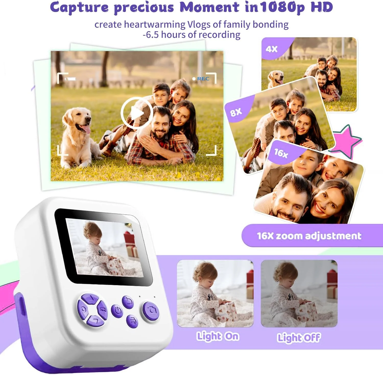 دوربین چاپ فوری بلوتوثی کودکان Masroo، دوربین مینی 1080P برای دختران و پسران نوپا، دوربین دیجیتال فوری قابل حمل DIY برای کودکان، اسباب بازی های هدیه ایده جالب، دوربین قابل چاپ برای تلفن و تبلت (بنفش)