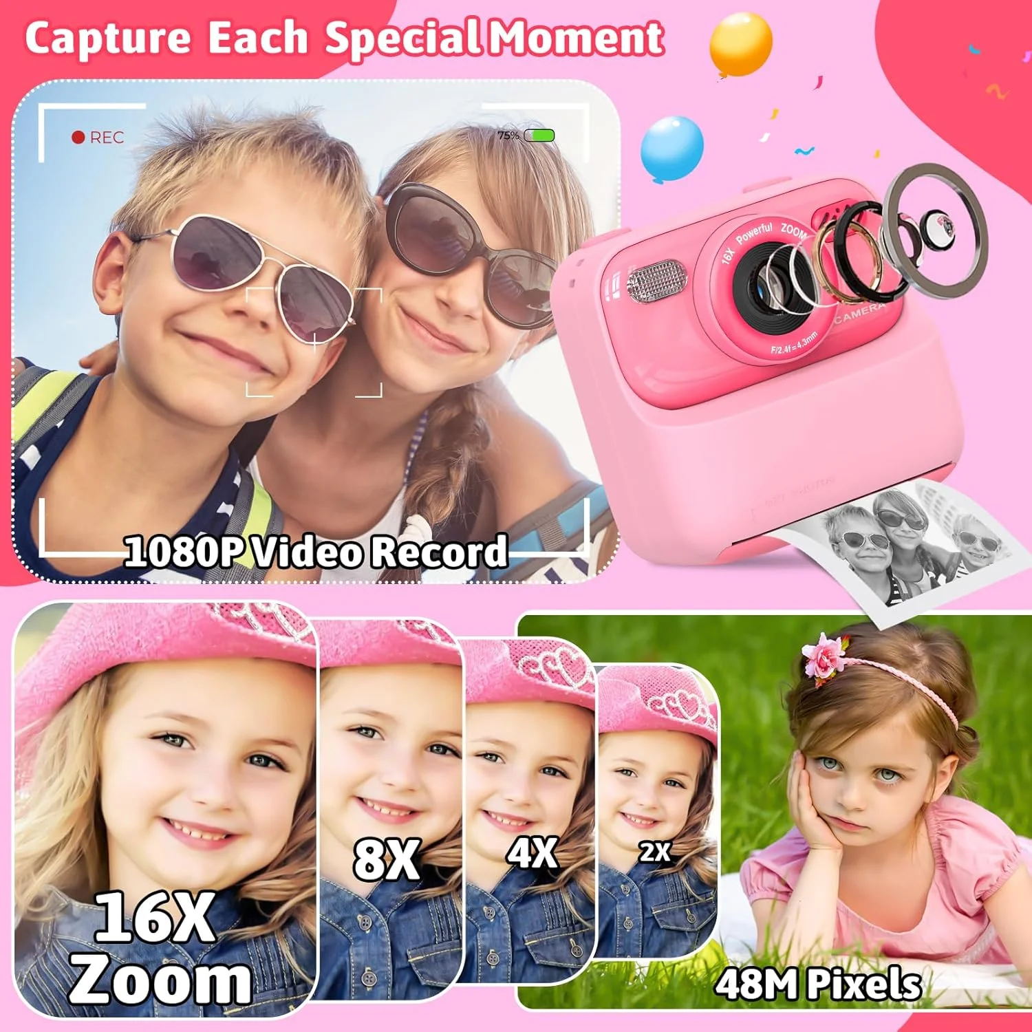 دوربین فوری کودکانه، دوربین دیجیتال برای دختران و پسران، دوربین کودکانه 1080P، اسباب بازی دوربین فوری، هدیه برای کودکان 3-14 ساله، با 3 رول کاغذ عکس چاپی و کارت 32 گیگابایتی، صورتی دوربین فوری کودکانه، دوربین دیجیتال برای دختران و پسران، دوربین کودکانه 1080P، اسباب بازی دوربین فوری، هدیه برای کودکان 3-14 ساله، با 3 رول کاغذ عکس چاپی و کارت 32 گیگابایتی، صورتی